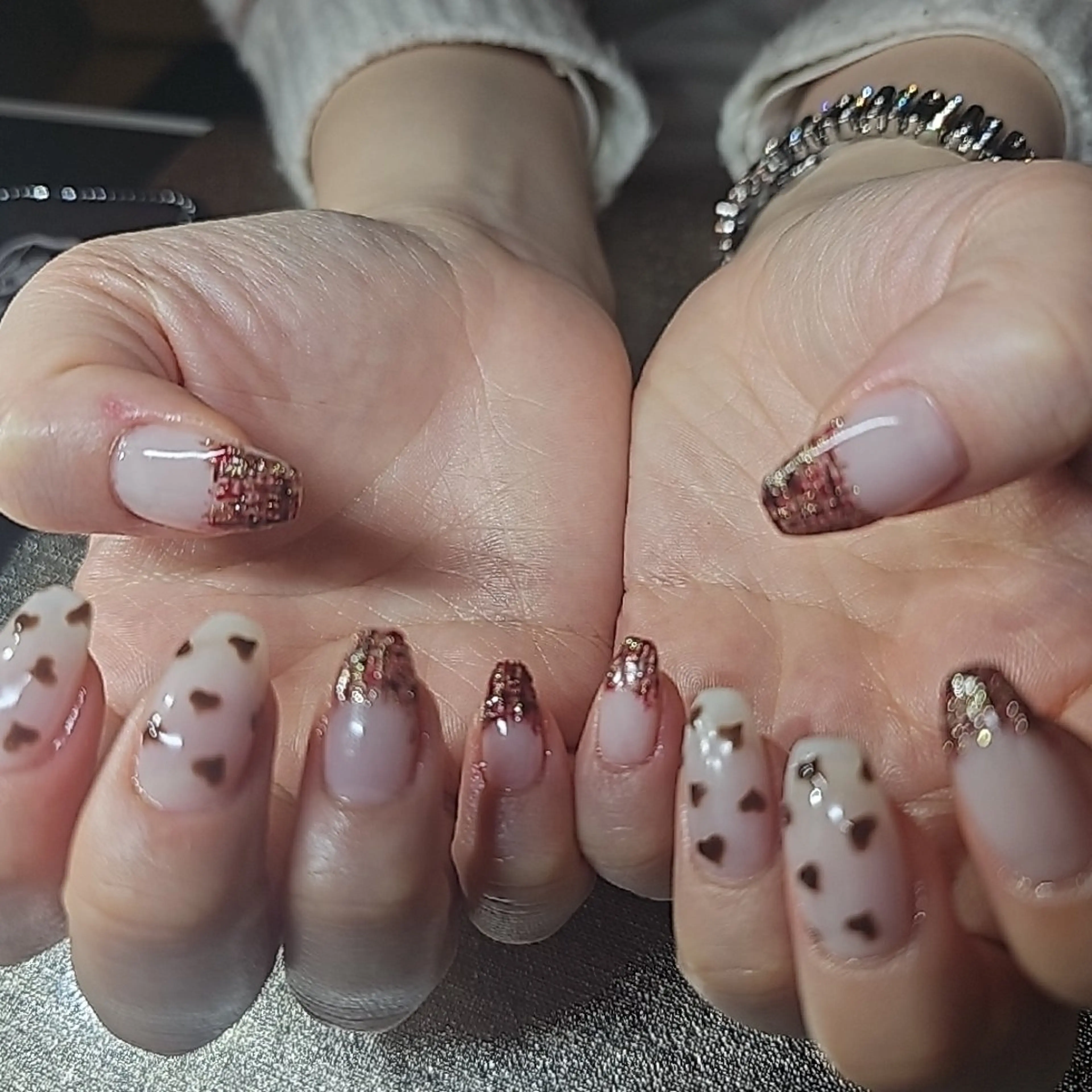 ネイル フレンチネイル ハート ツイードネイル salon de  Princessのネイルデザイン