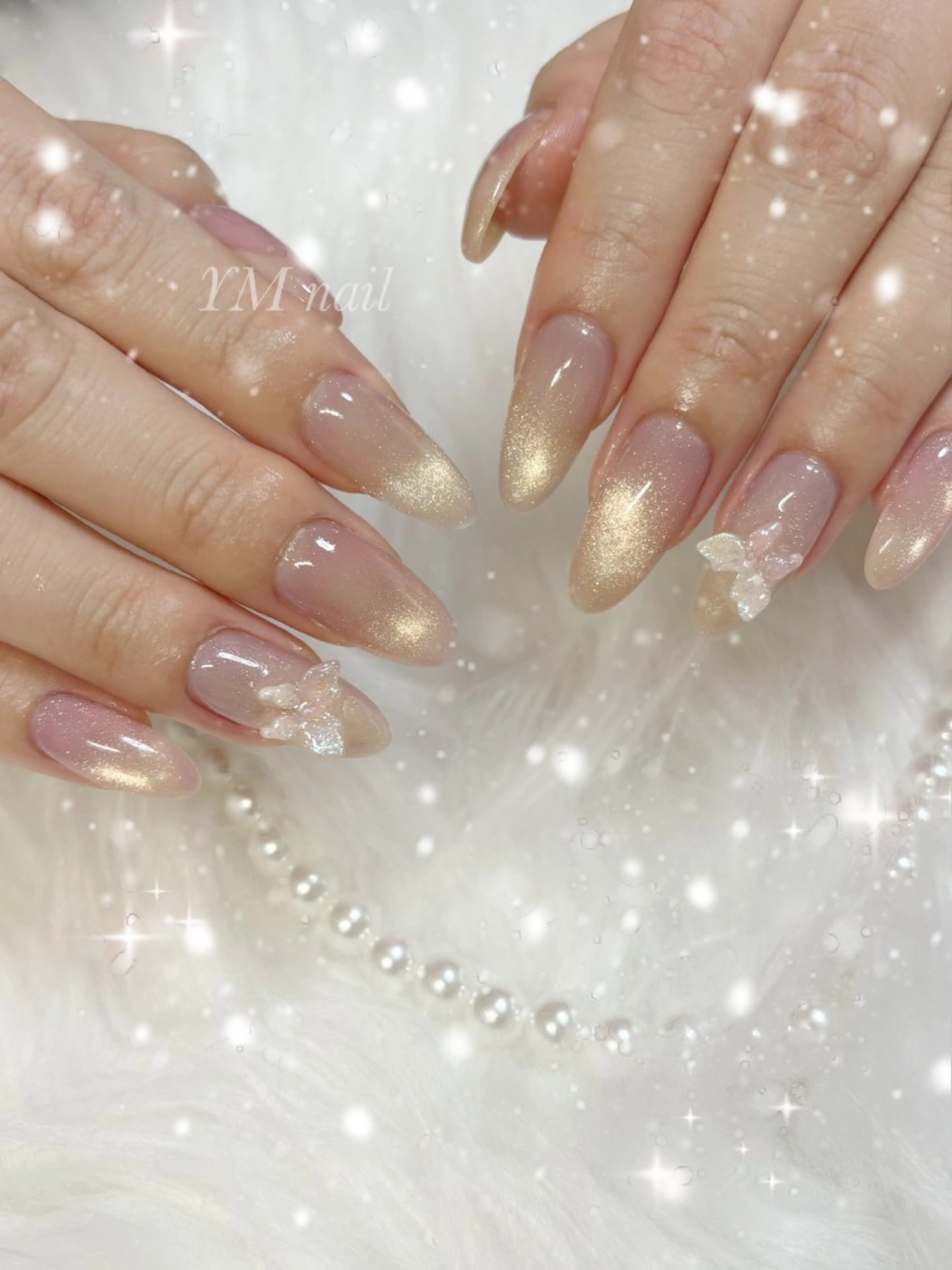 ネイル 桜ネイル キラキラネイル マグネットネイル 春ネイル ハンドネイル YM nailのネイルデザイン