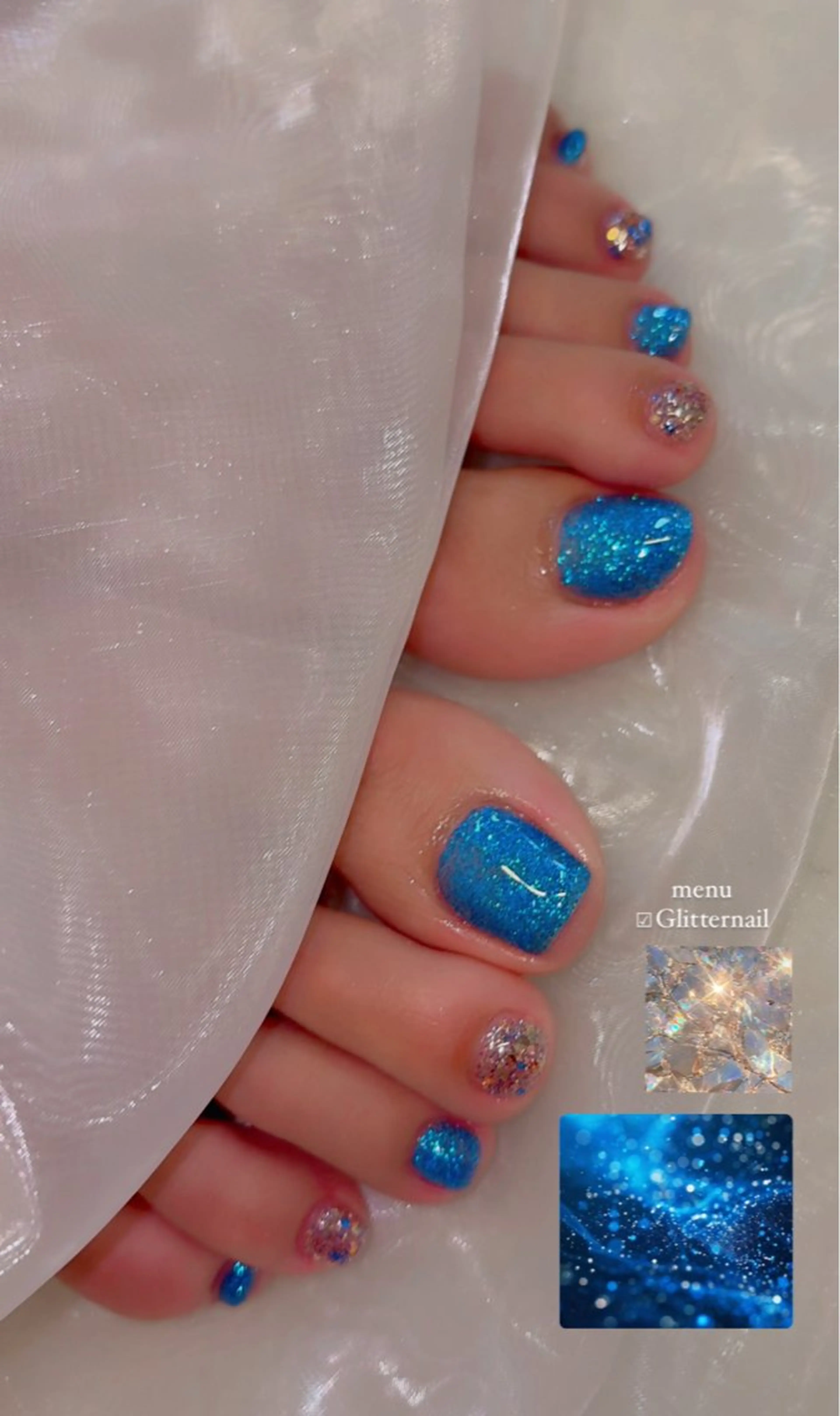 ネイル 長さ出し フットネイル ジェルネイル ラメ(グリッター) マグネットネイル フットネイル chipie_ momiのネイルデザイン