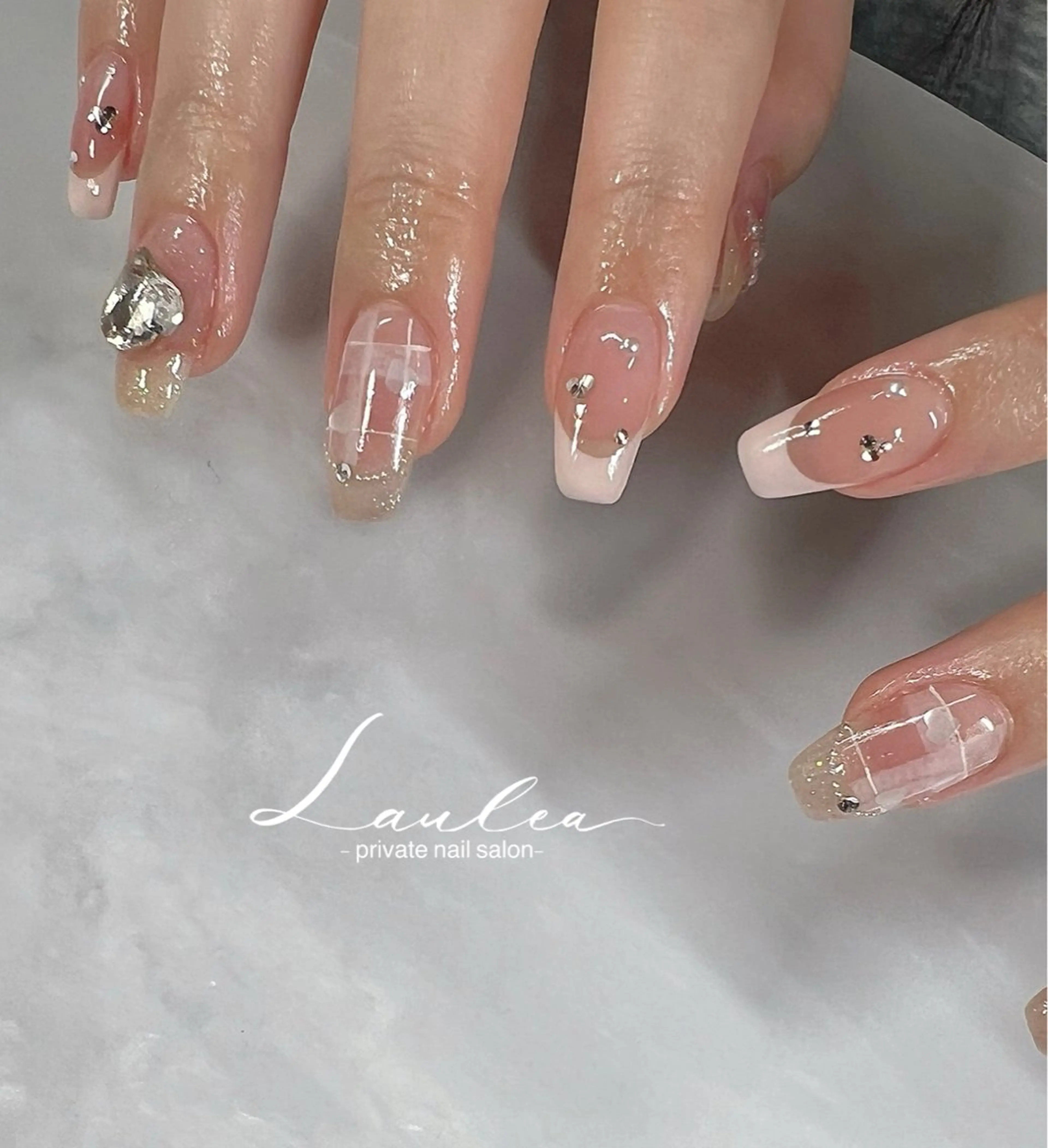 ネイル フットネイル ジェルネイル ハート 韓国ネイル ミラーネイル ハンドネイル nail salon Lauleaのネイルデザイン