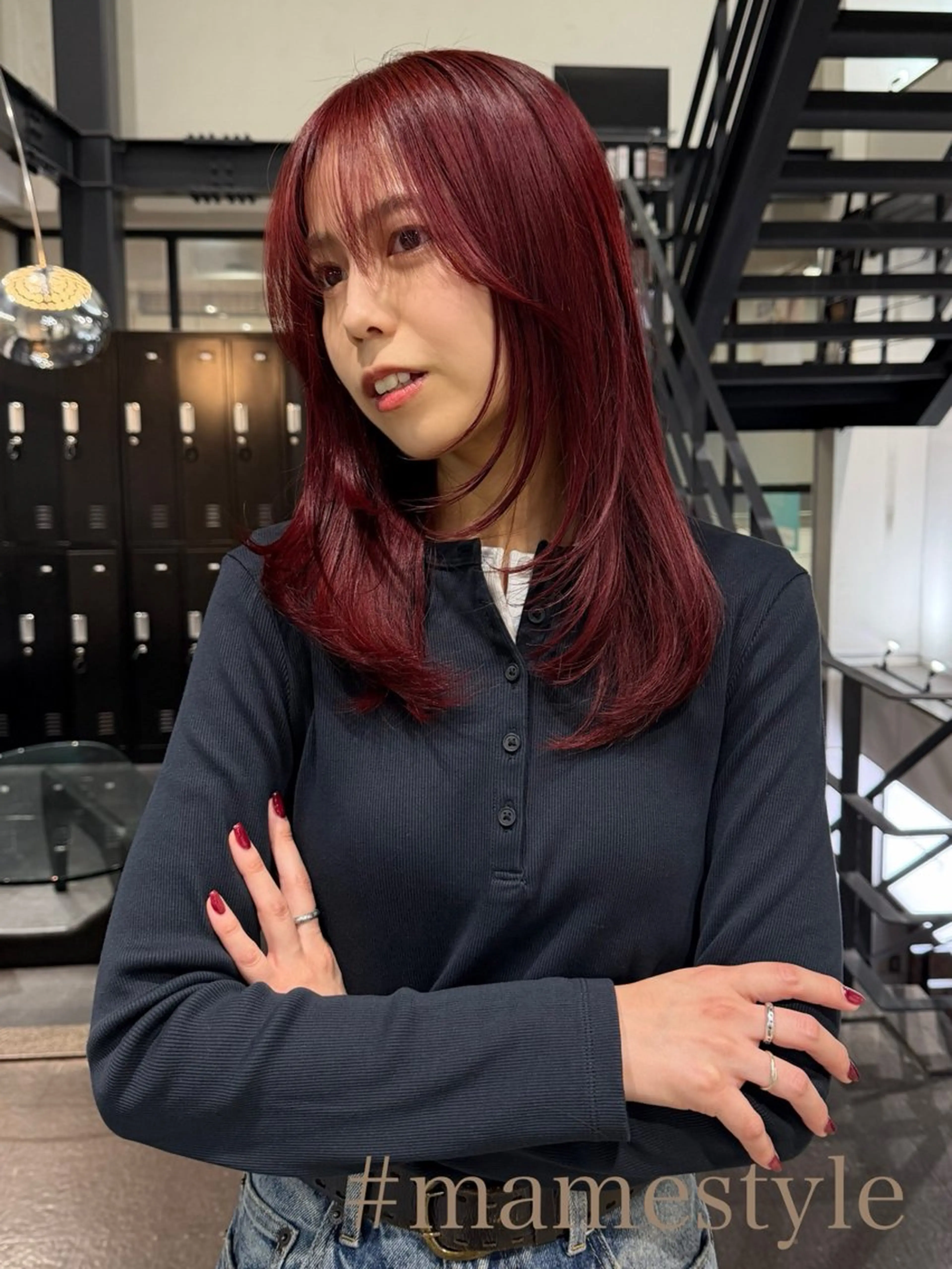 ミディアム カラー ブリーチ ダブルカラー ブリーチなしカラー レッドカラー ヨシオカ マオのヘアスタイル