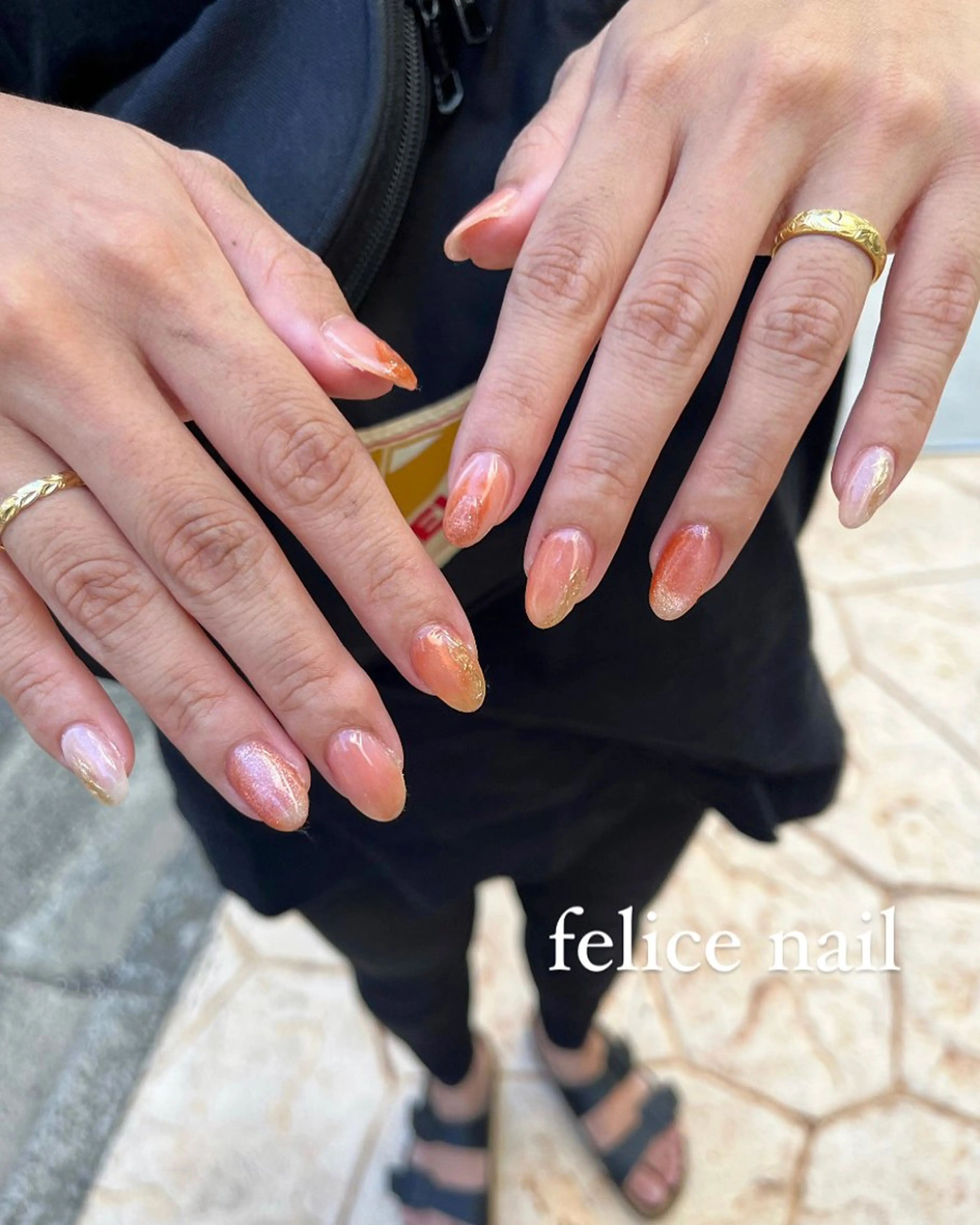 ネイル ジェルネイル マグネットネイル ニュアンスネイル オレンジ パラジェル felice nailのネイルデザイン