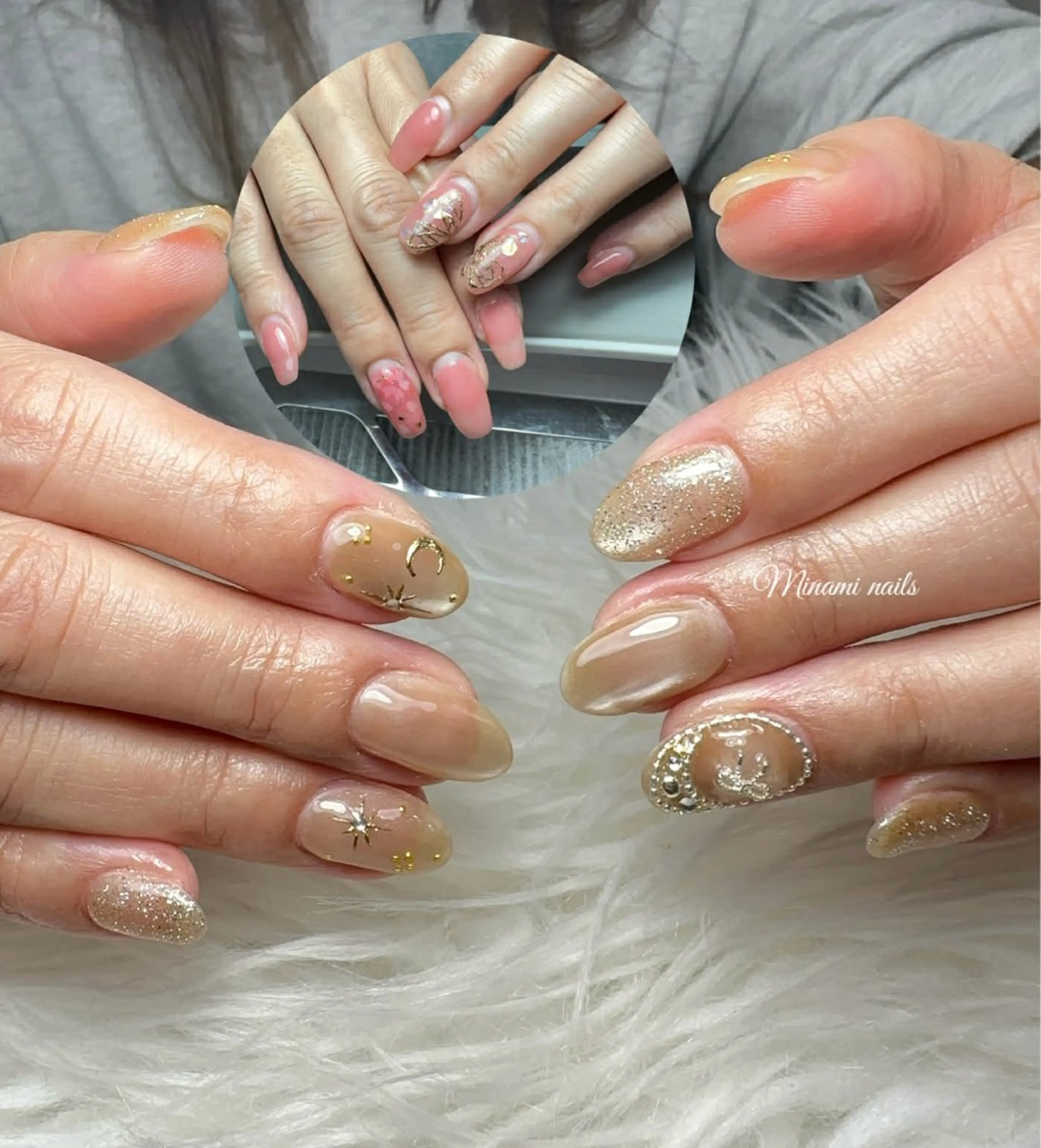 ネイル アートネイル オーロラネイル ガーリー キラキラネイル 韓国ネイル ハンドネイル Minami Nailsのネイルデザイン