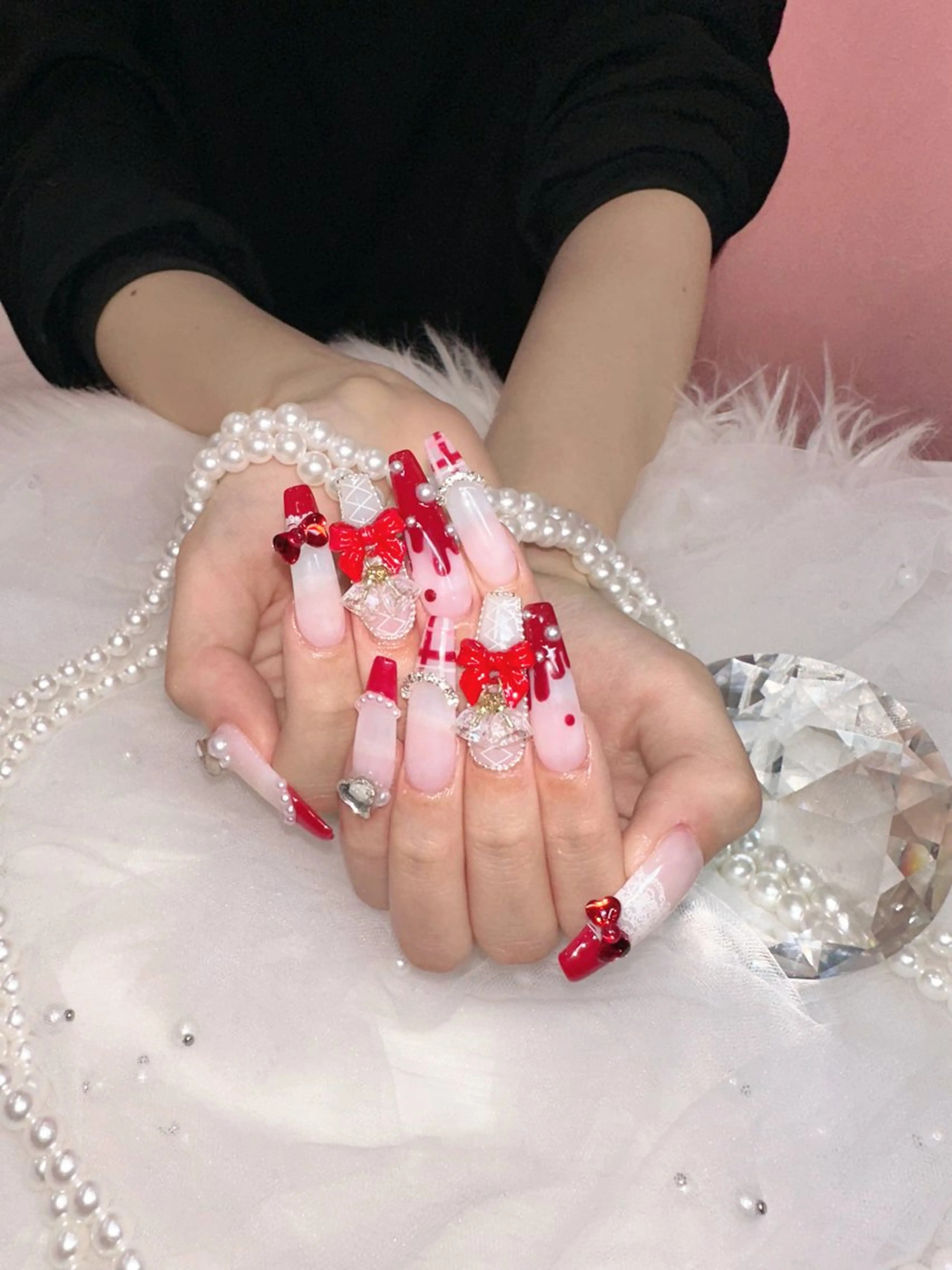 ネイル ロングネイル スカルプネイル バレンタイン ワンホンネイル icy nail れいあのネイルデザイン