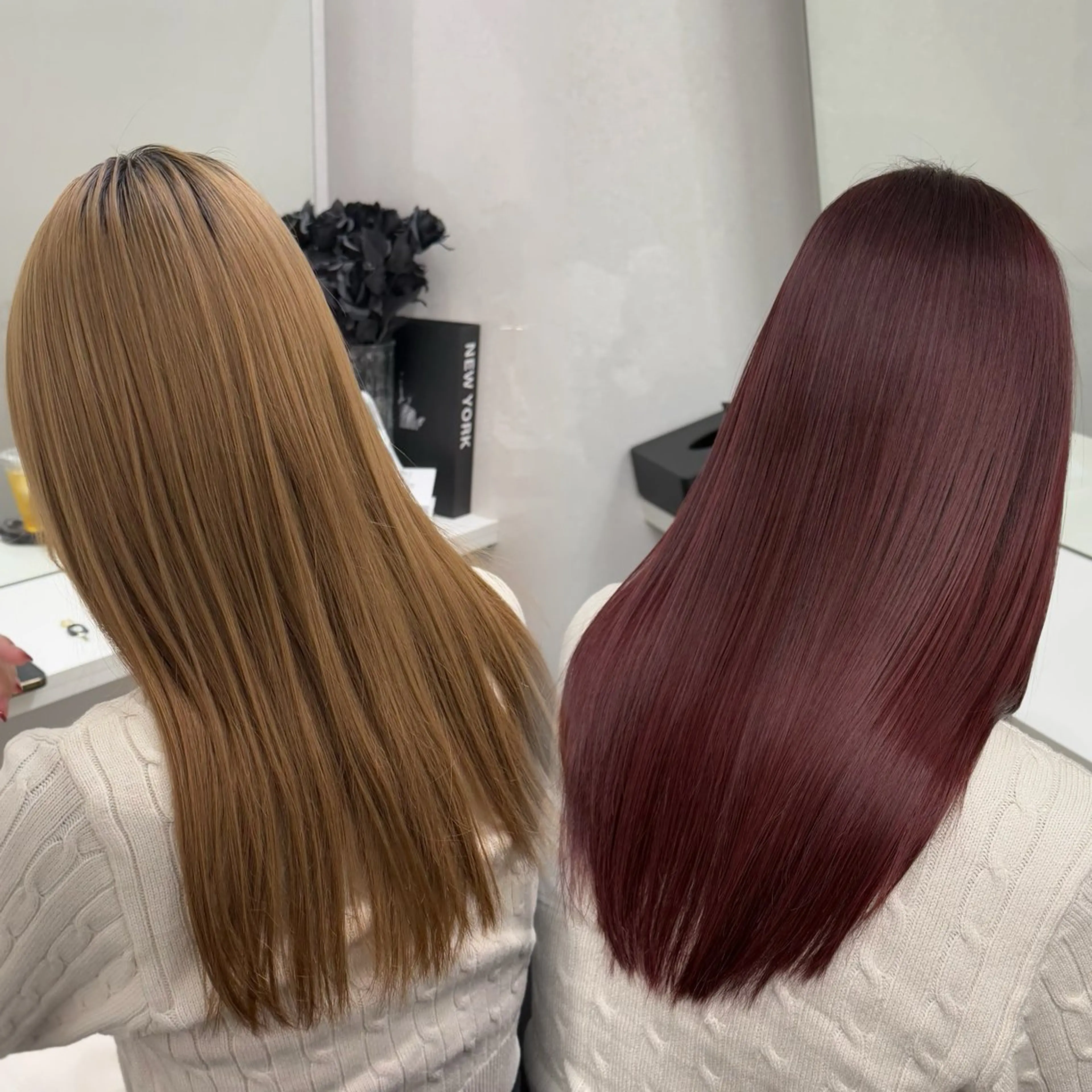 セミロング カラー ブリーチ ボルドーカラー ブラウンカラー カシス デザインカラー ヘアカラー トリートメント ケアブリーチ/ 髪質改善/上質艶髪のヘアスタイル