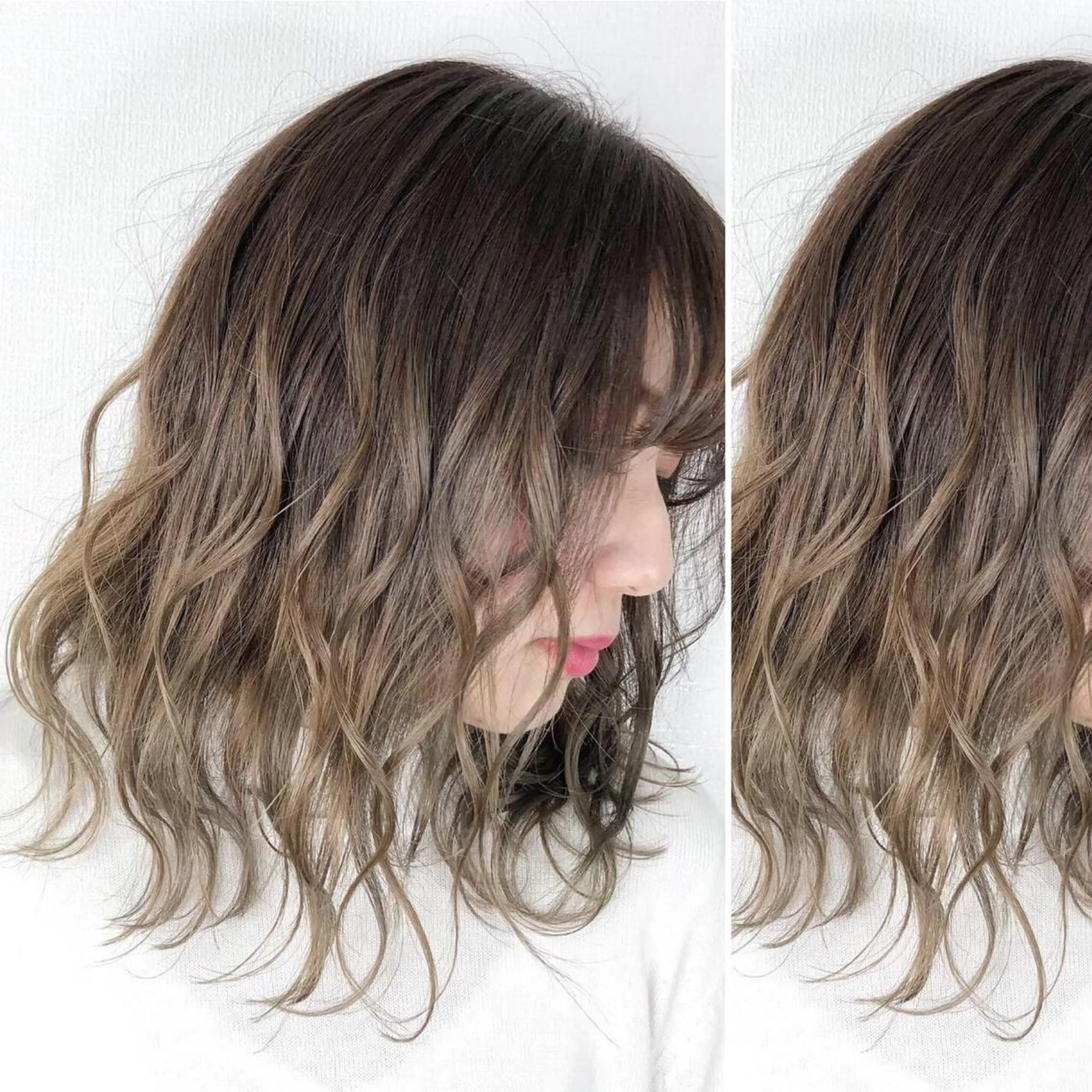 ミディアム カラー カット ヘアカラー JuNブリーチに 縮毛矯正するプロのヘアスタイル