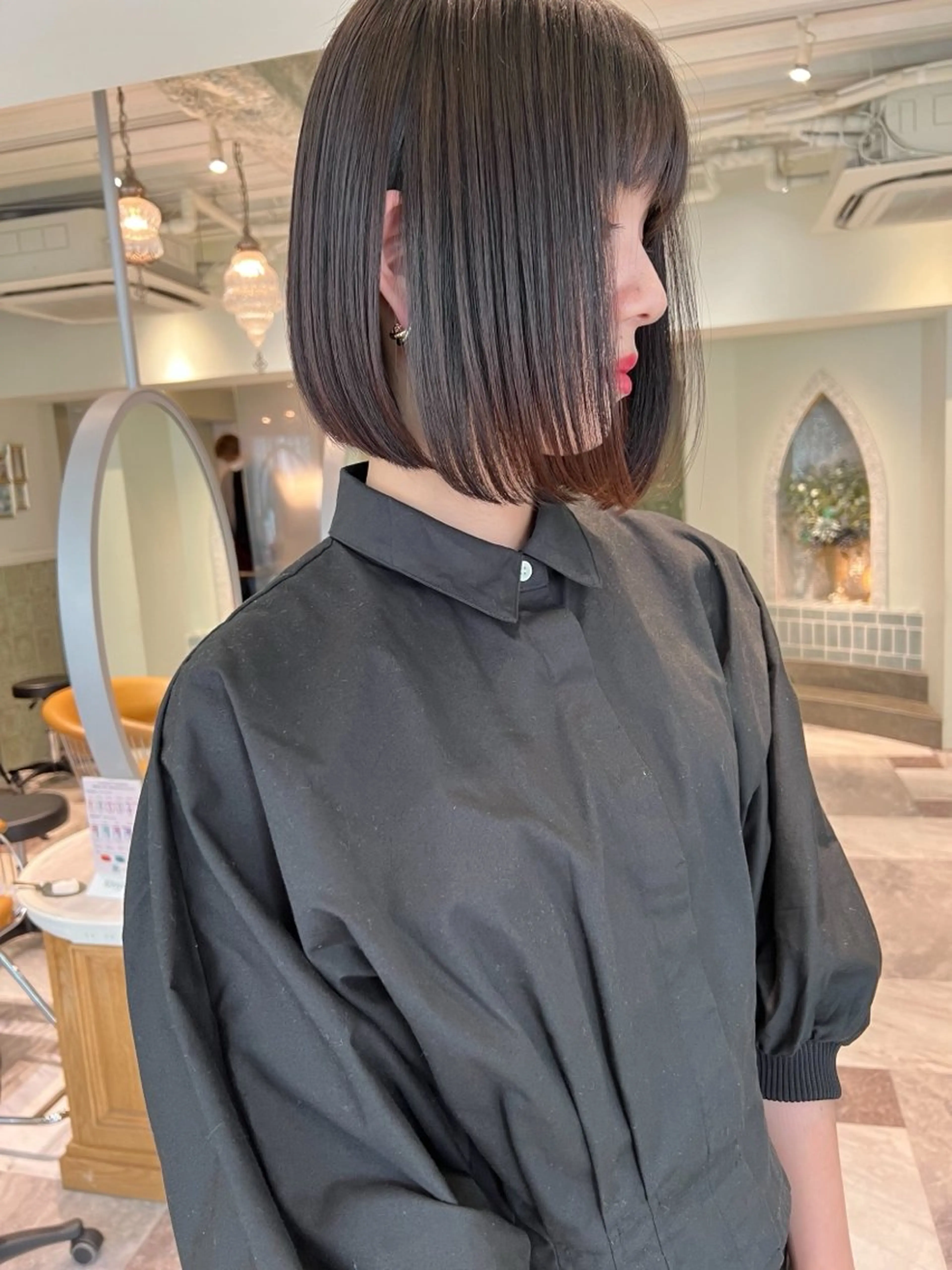 ミディアム ショートボブ 韓国風カラー ボブ くびれヘア 髪質改善 ボブ/顔周りカット /縮毛矯正/鈴木隆太のヘアスタイル