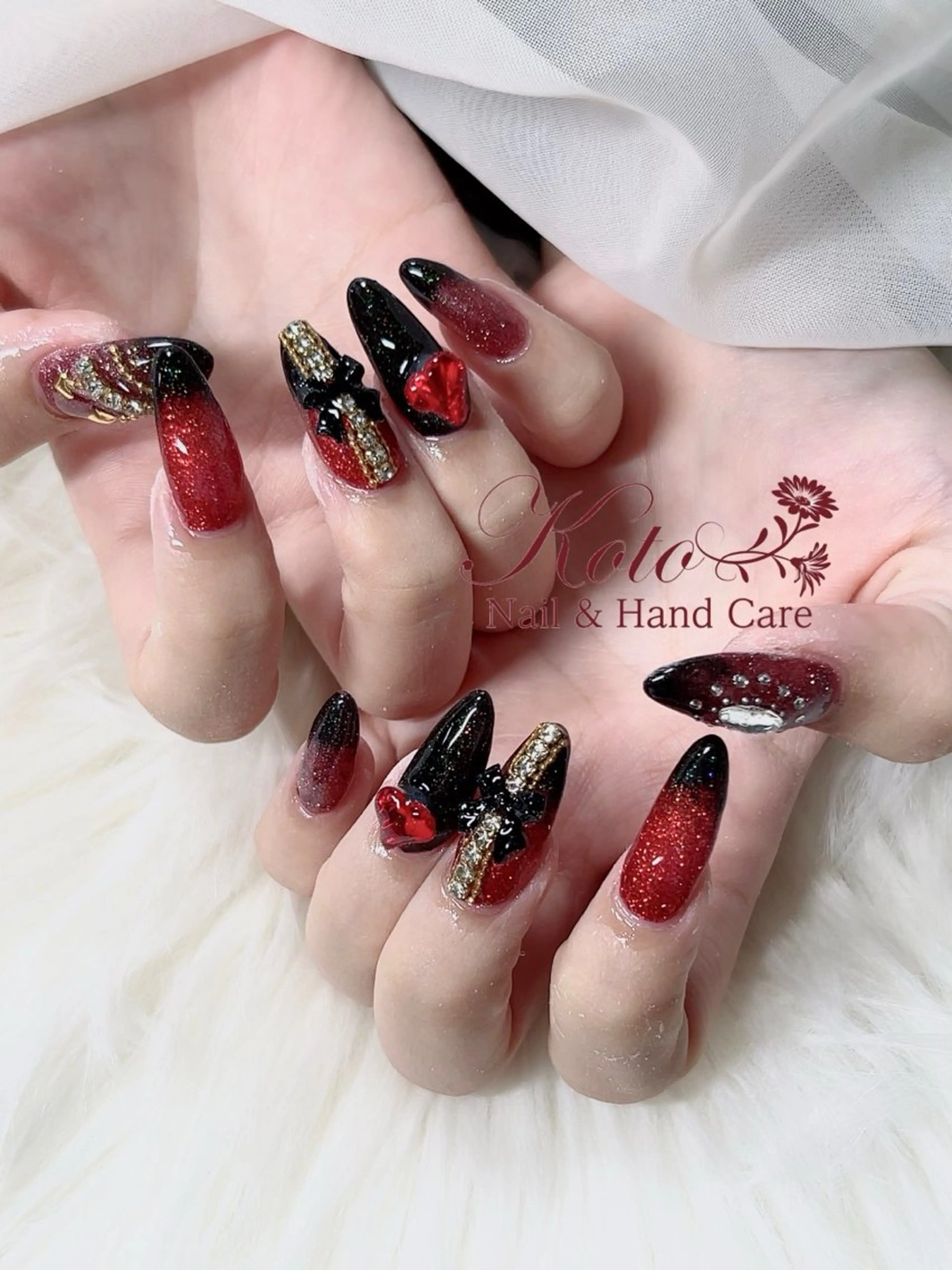 ネイル 長さ出し ジェルネイル 持ち込み ニュアンスネイル 赤色 ハンドネイル Nail Salon KOTOのネイルデザイン