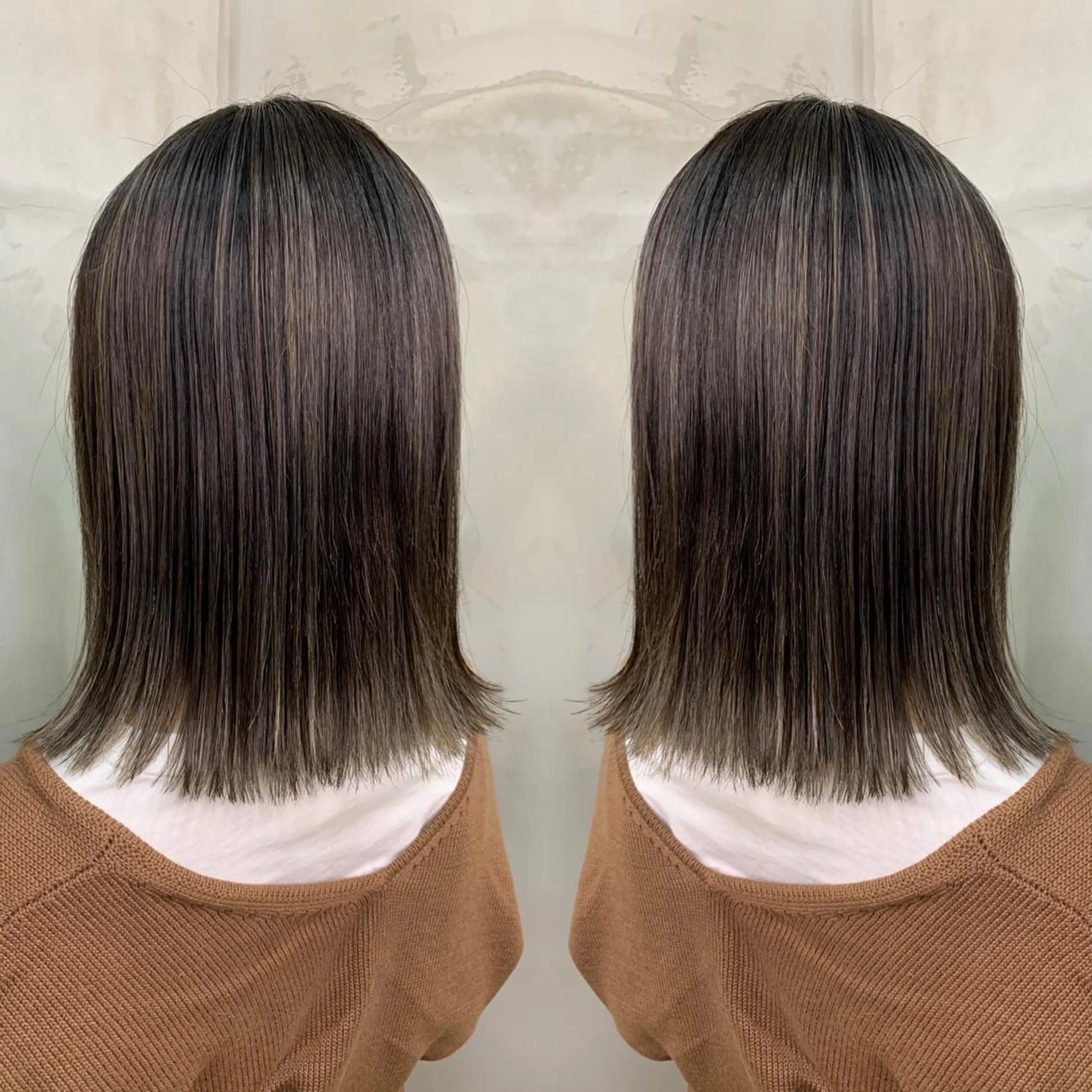 ミディアム カラー アッシュ バレイヤージュ ベージュカラー ブロンド ブルーカラー ヘアカラー レイヤーカット/ 艶カラー/RYOMAのヘアスタイル