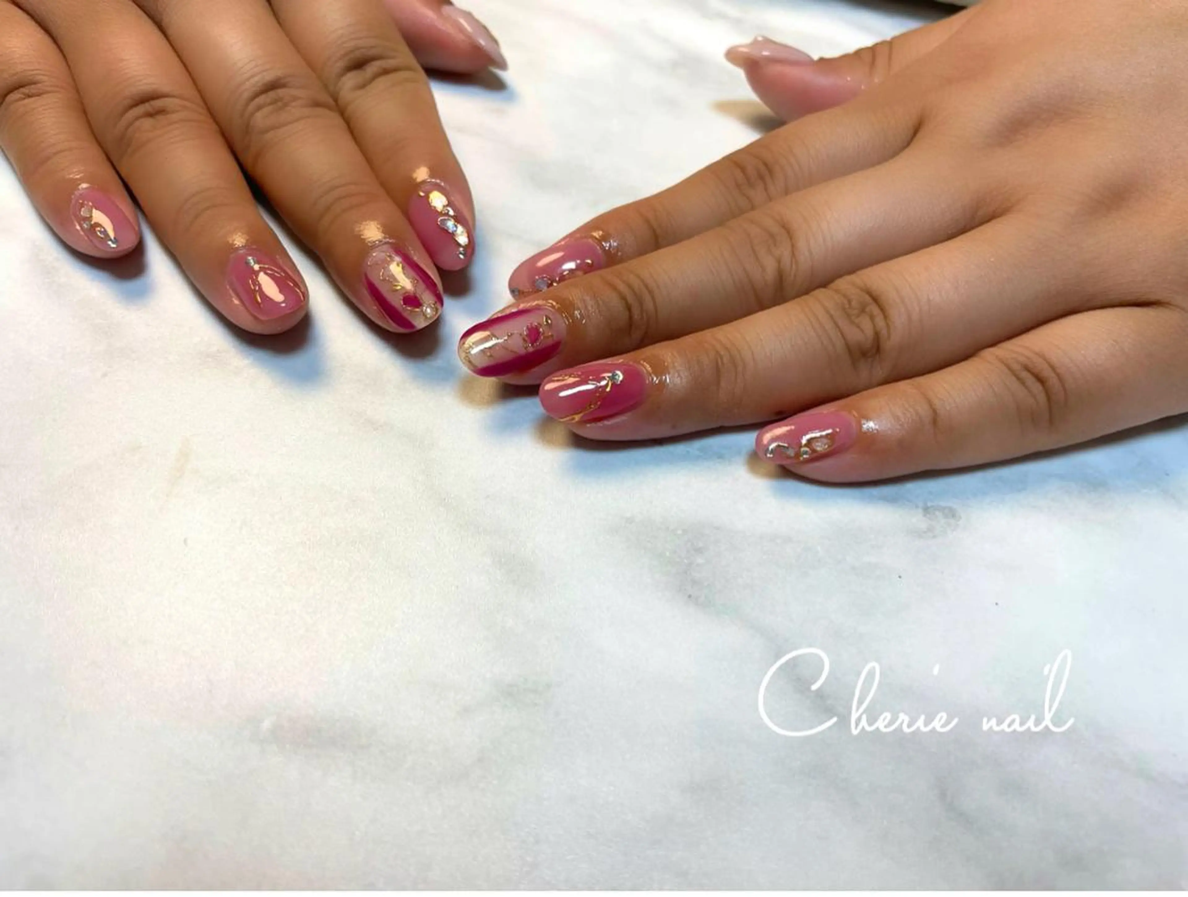 ネイル ピンク ハンドネイル Cherienail yunaのネイルデザイン