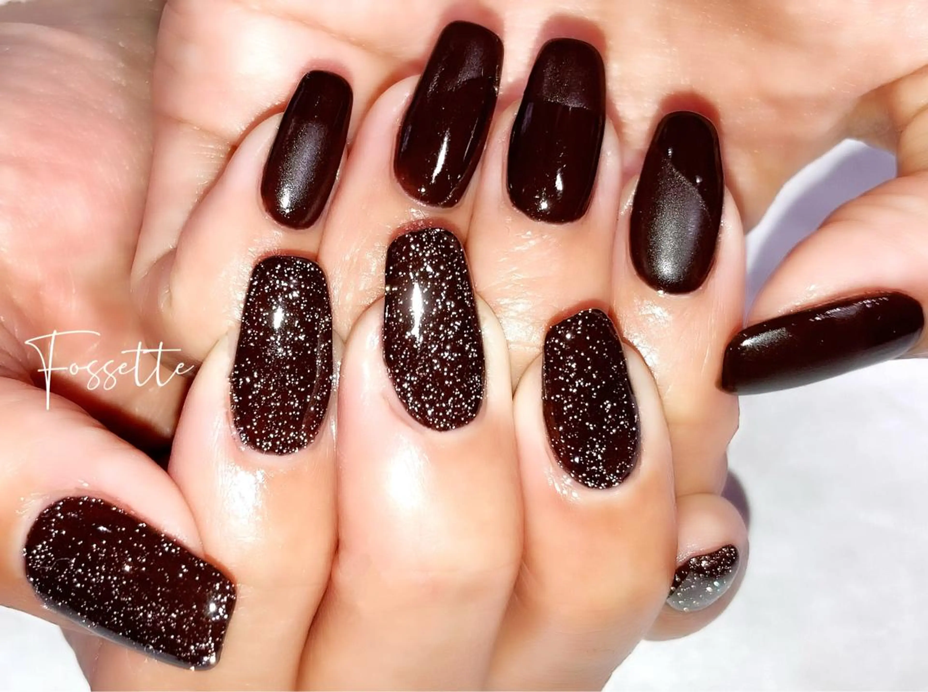 ネイル ブラウン フラッシュネイル ジェルネイル マットネイル スクエアネイル nailsalon Fossetteのネイルデザイン