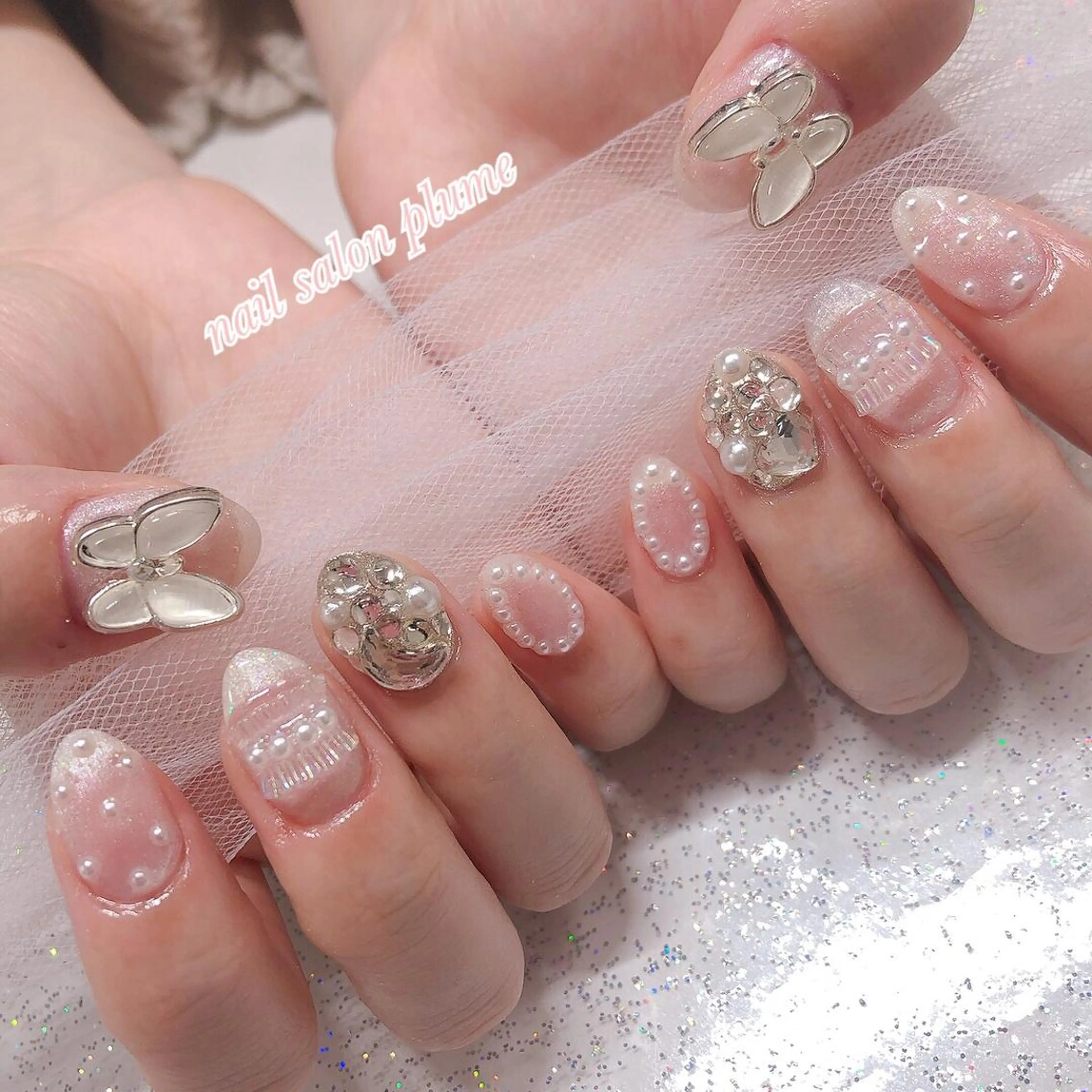 ネイル アートネイル クリアネイル ガーリー ハート キラキラネイル ハンドネイル plume nail ☆韓国ネイルのネイルデザイン