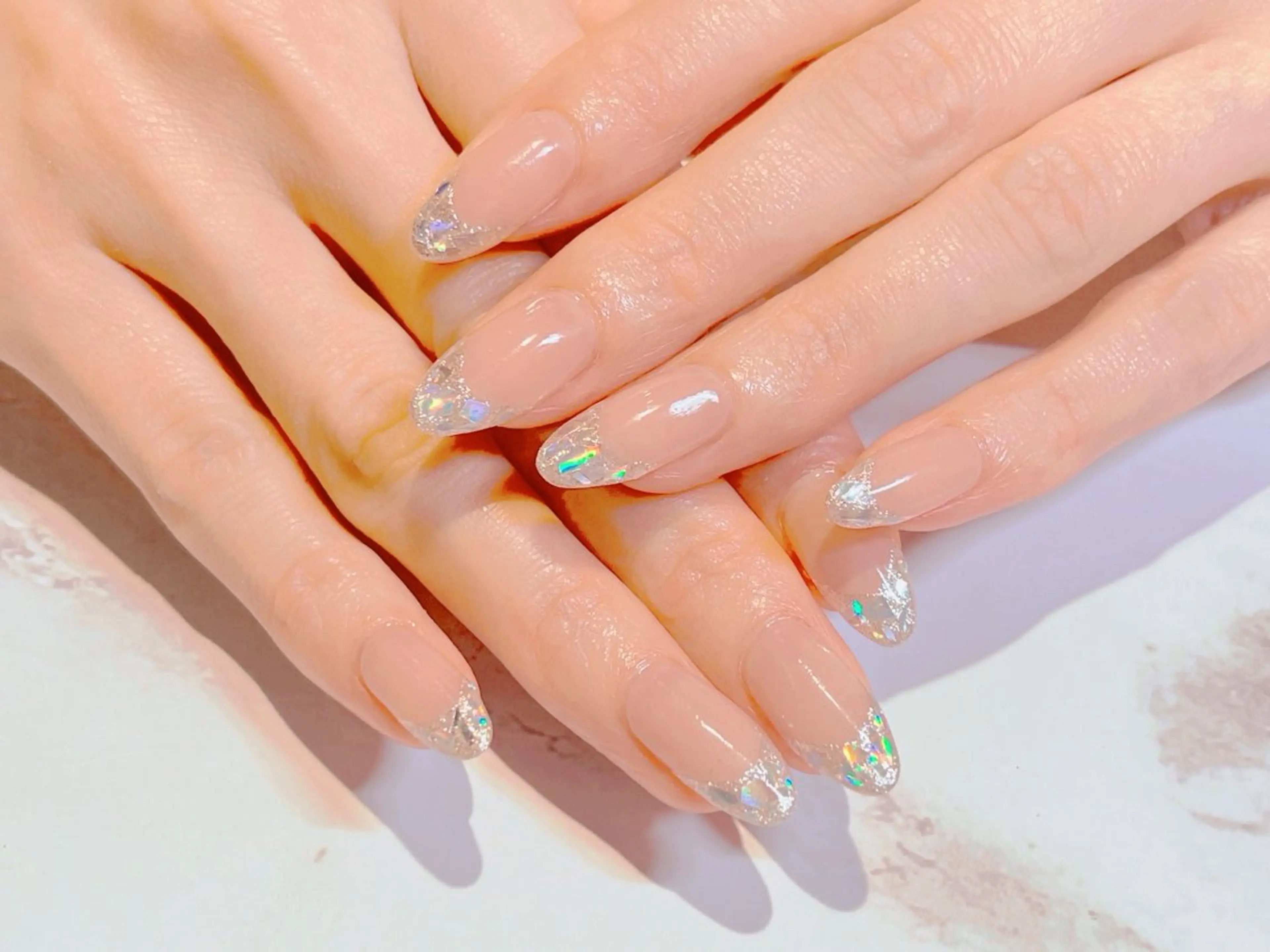 ネイル 長さ出し フットネイル フレンチネイル ジェルネイル ガラスフレンチ ハンドネイル Lien（リアン） 銀座駅6分のネイルデザイン