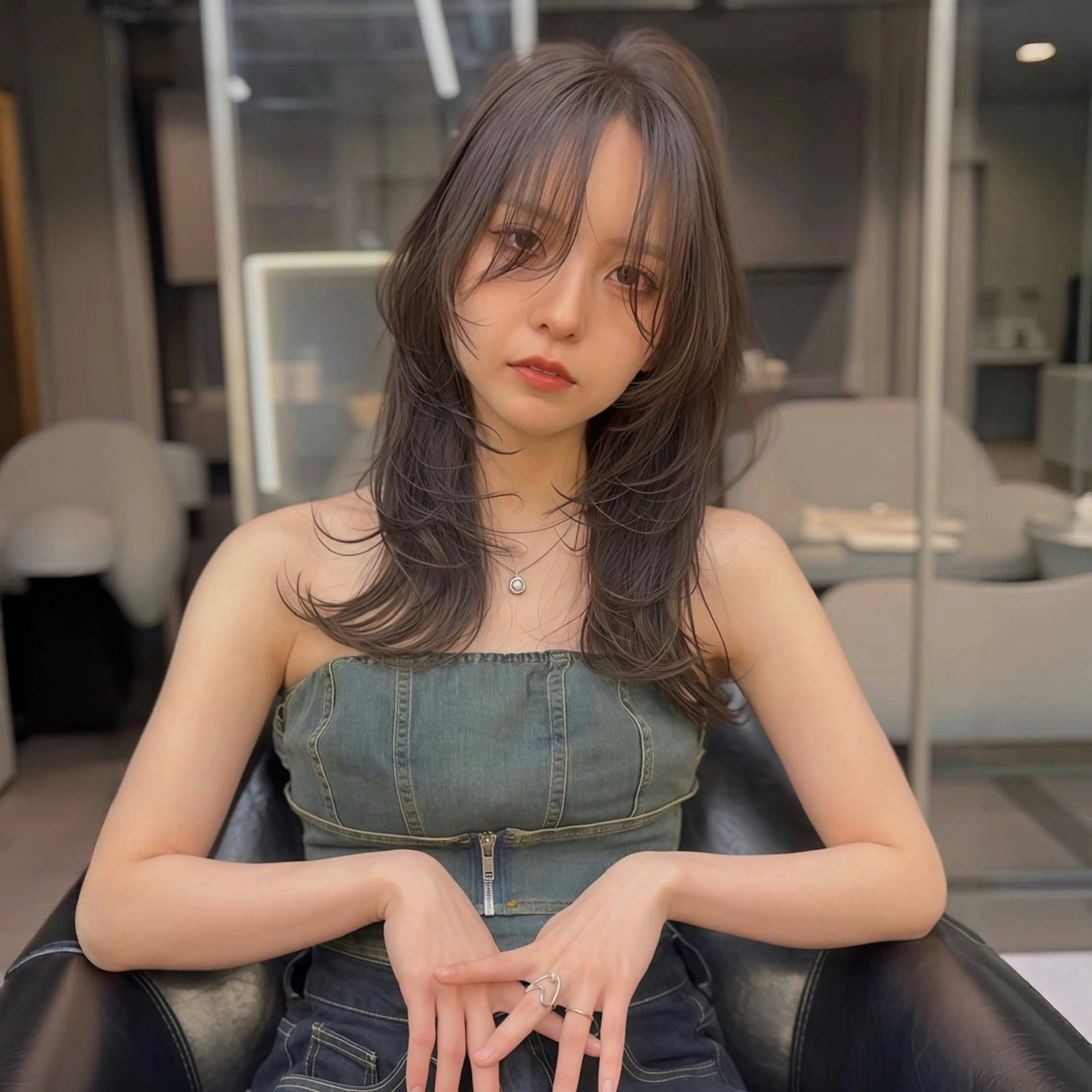 セミロング 顔まわりレイヤー 顔周りカット レイヤーカット 小顔カット 高野 恭佑のヘアスタイル