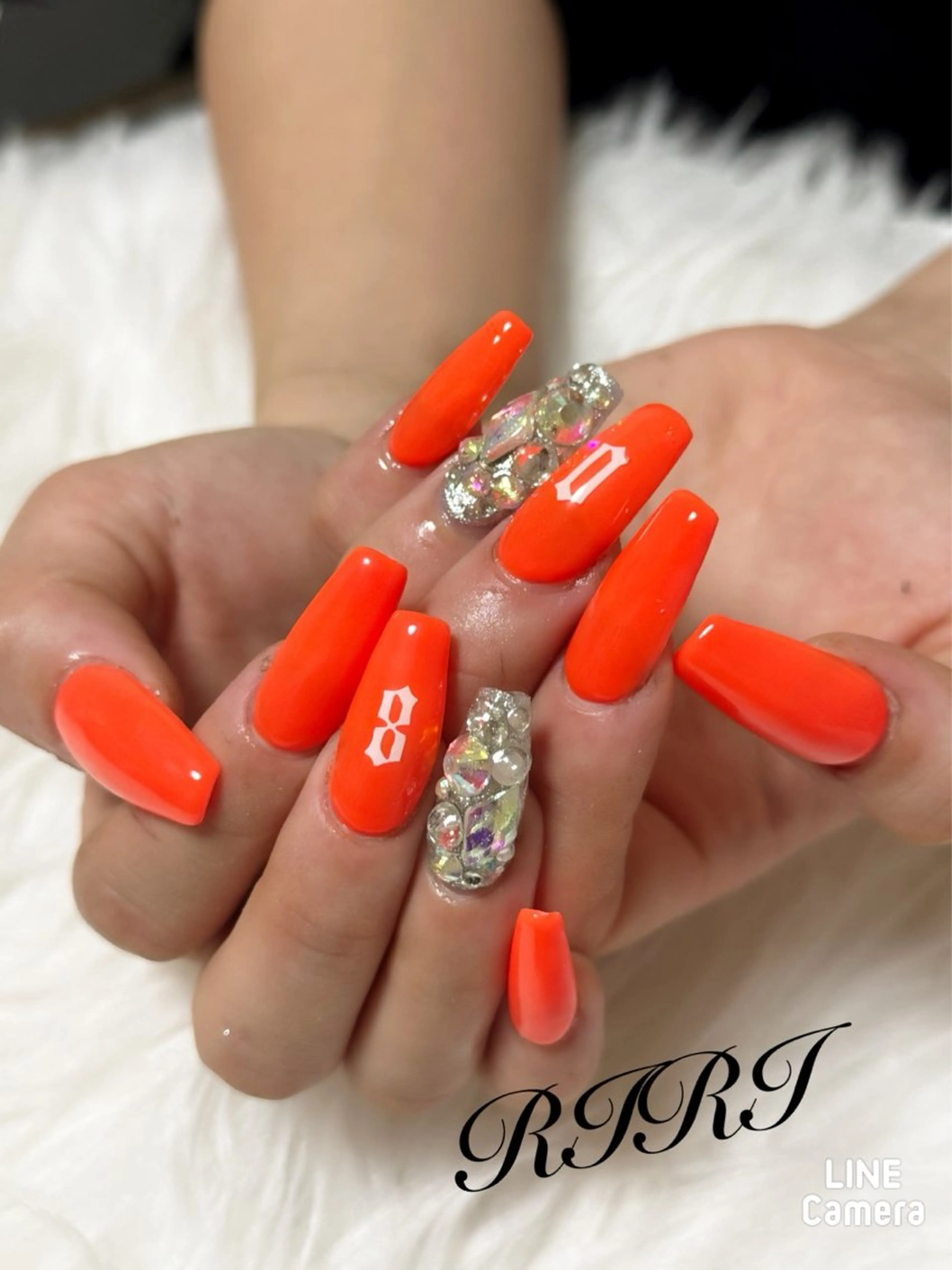 ネイル ジェルネイル ロングネイル オレンジ スカルプネイル シンプルネイル riri オーナーのネイルデザイン