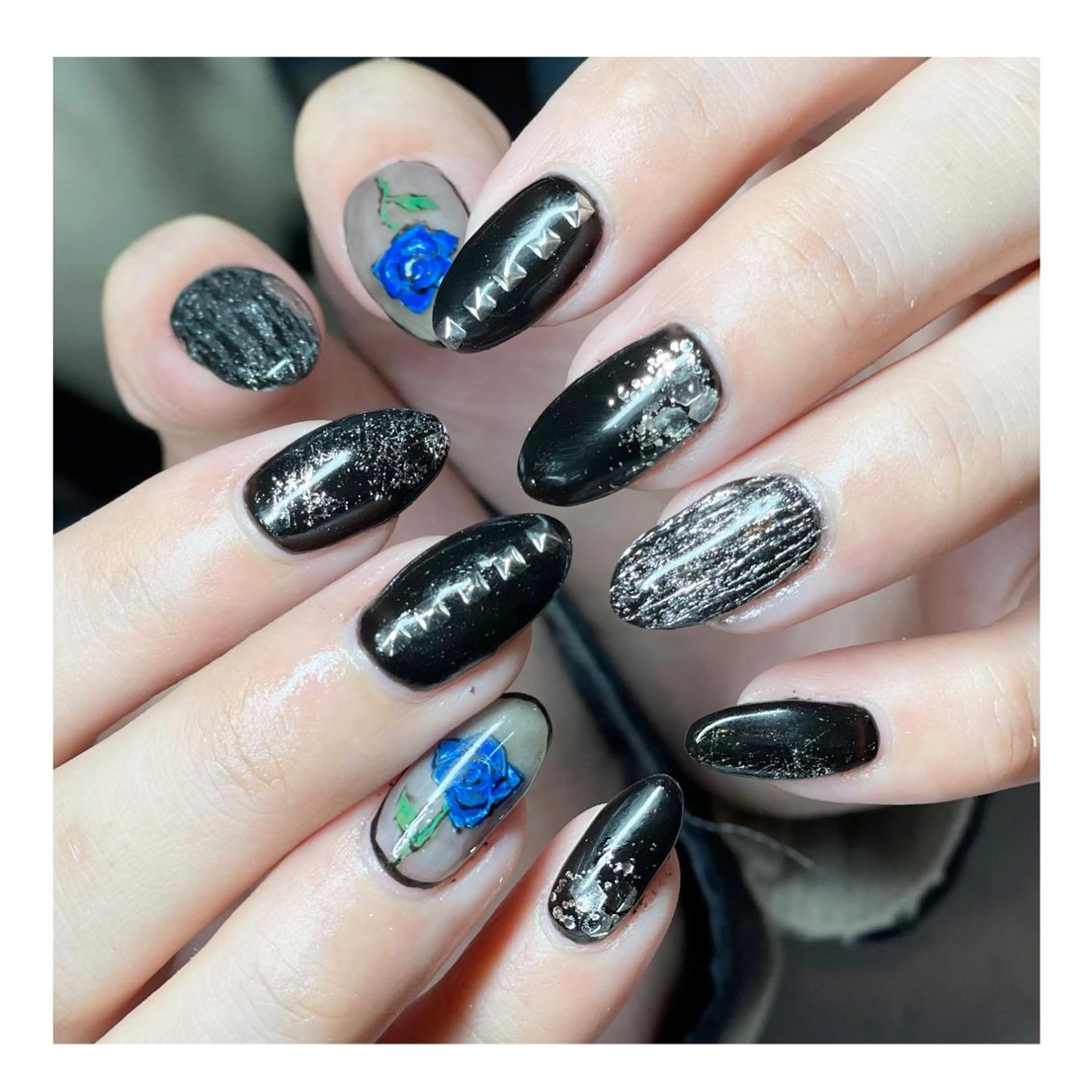 ネイル アートネイル ブルー ジェルネイル ハンドネイル LaLa Peach 福岡のマツエク・マツパデザイン