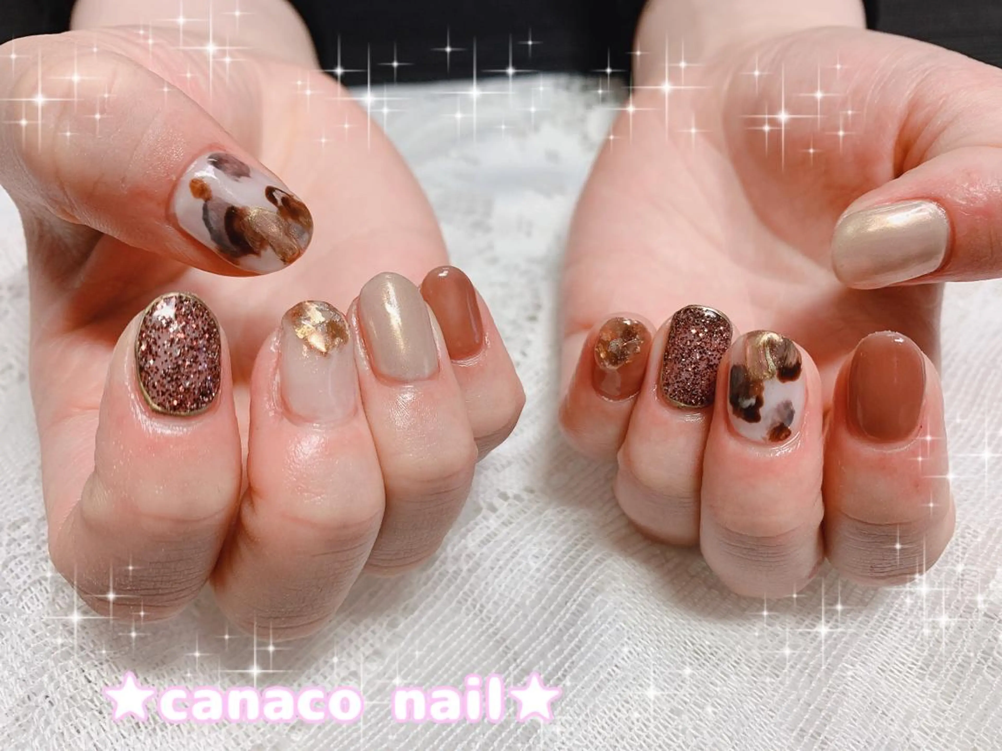 ネイル アートネイル ブラウン ジェルネイル マットネイル ミラーネイル ハンドネイル ハンドケア Felice所属・ベテランネイル cnc  nailのネイルデザイン