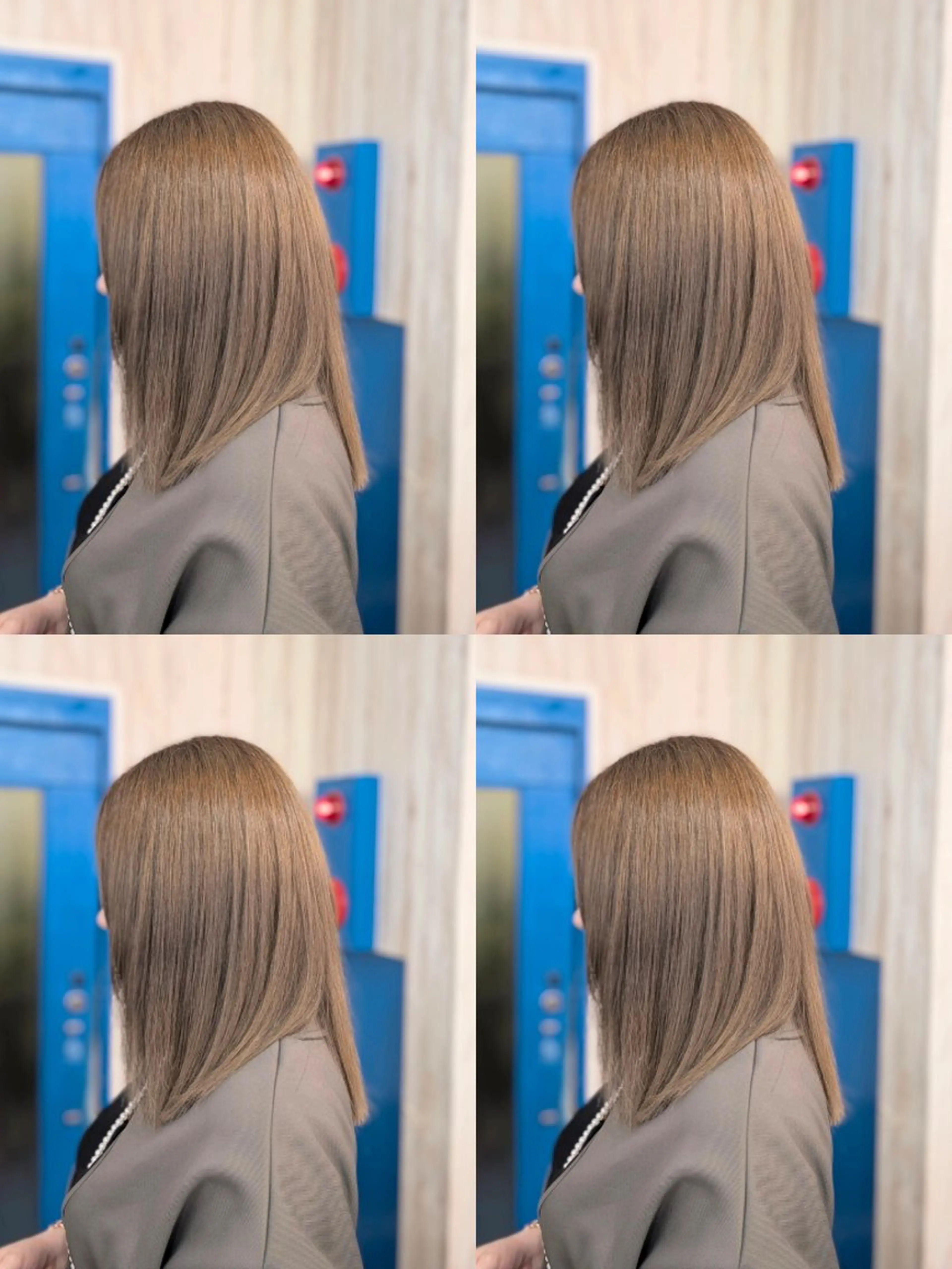 ミディアム カラー ボブレイヤー グレージュ ボブ くびれヘア 顔まわりレイヤー カット ヘアカラー トリートメント メンズパーマ/顔周り レイヤーカット/えののヘアスタイル