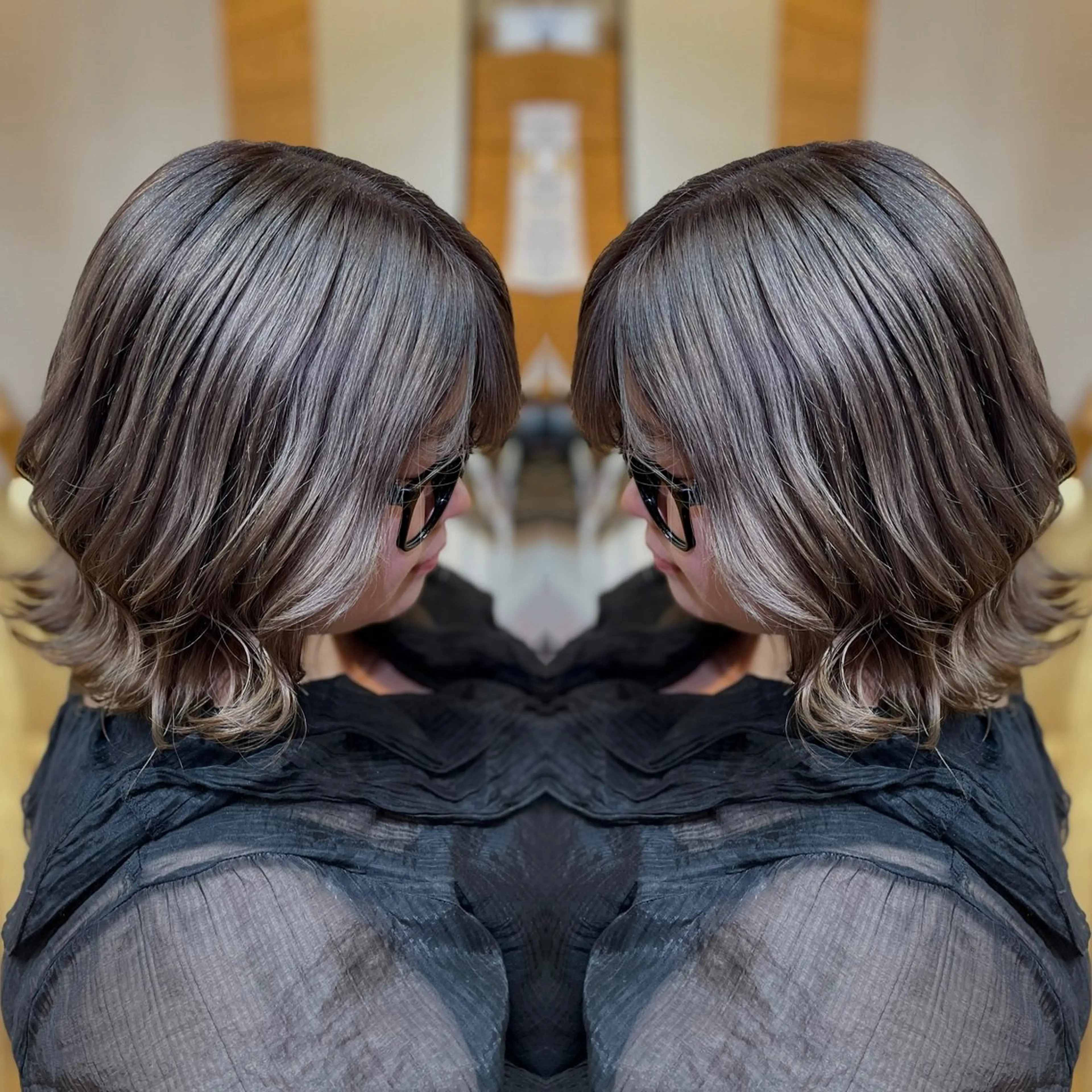 ミディアム カラー グレージュ 大澤 未夢のヘアスタイル