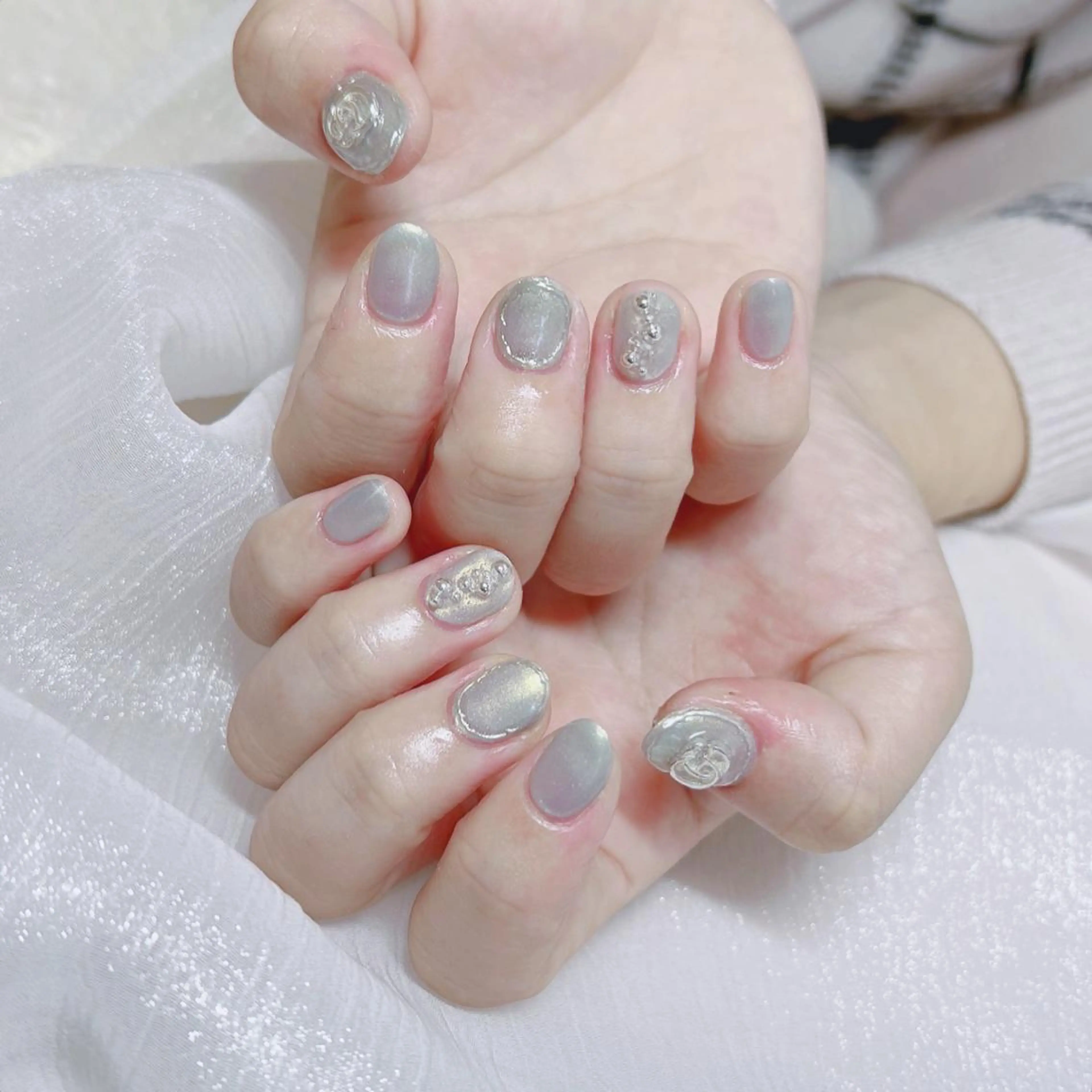 ネイル オーロラネイル フットネイル フレンチネイル ジェルネイル 韓国ネイル ハンドネイル フットネイル 【ENサロン】 Rei🎀Nailのネイルデザイン