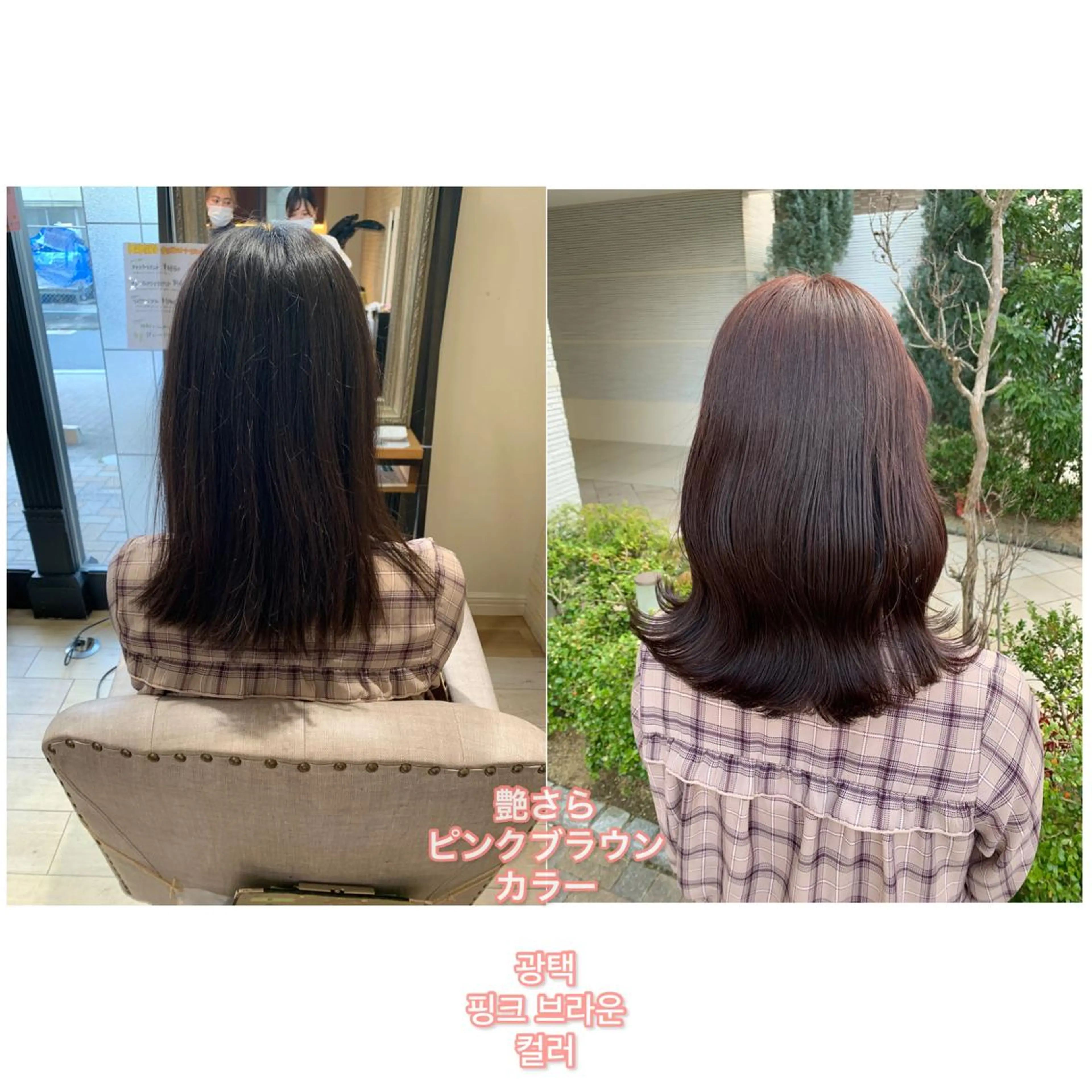 セミロング カラー ブリーチ ブラウンカラー ブリーチなしカラー ピンクカラー ピンクブラウン ヘアカラー トリートメント 艶髪レイヤー上田 紗也🇰🇷💗のヘアスタイル