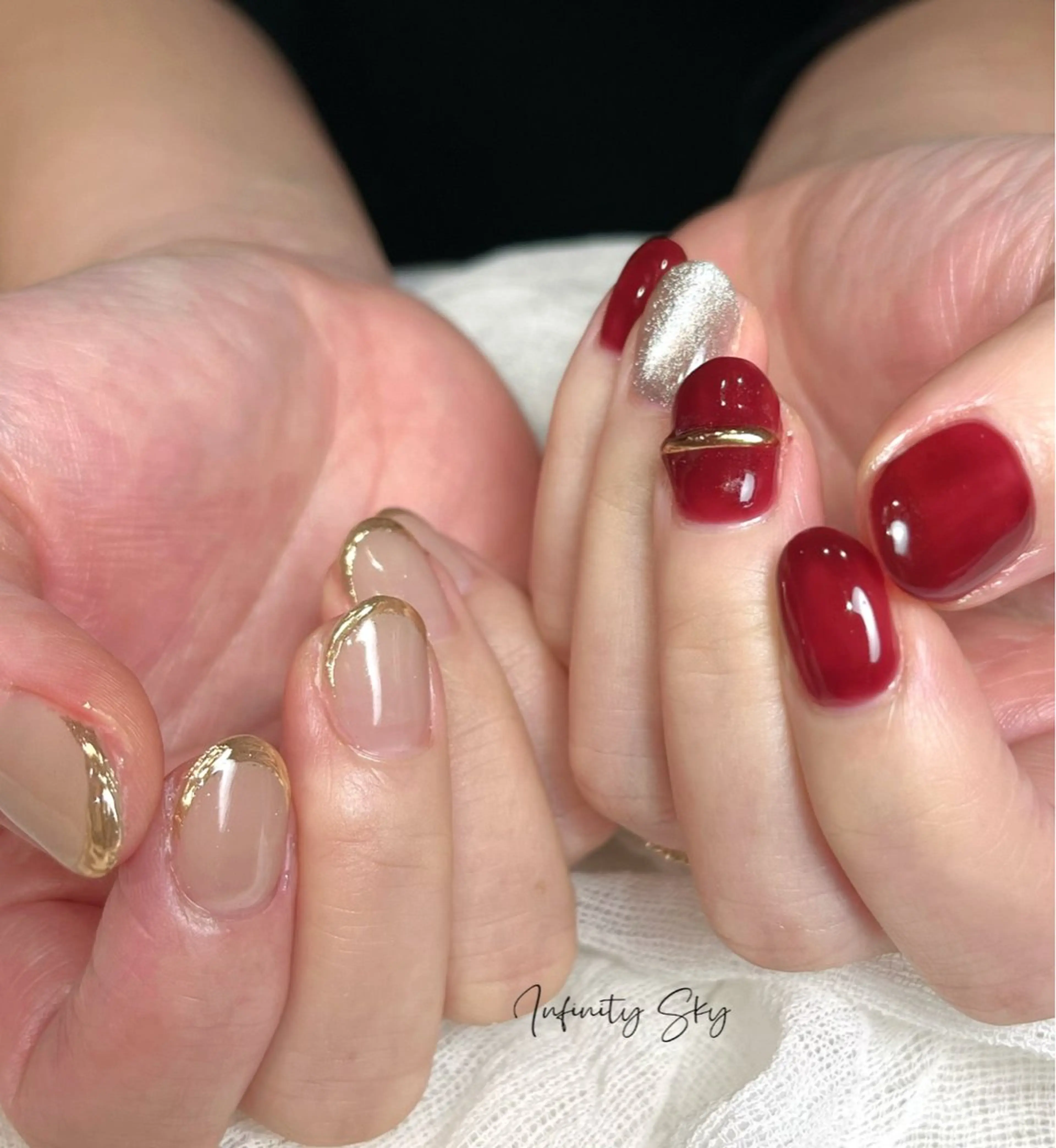 ネイル アートネイル ボルドー マグネットネイル ミラーネイル infinity skyのネイルデザイン