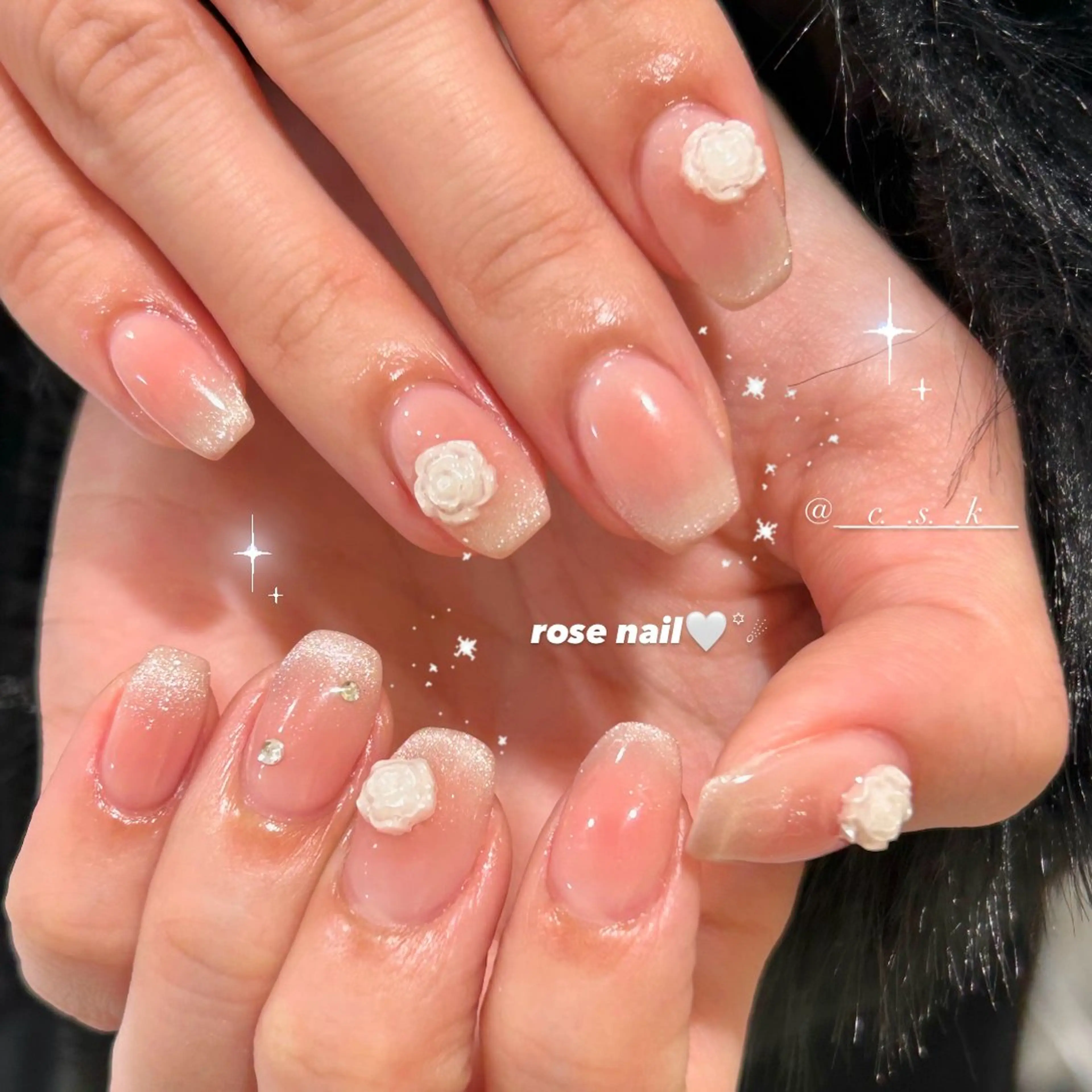 ネイル クリアネイル ストーンネイル 🎀チーク/ちゅるん 🫧chisa🎀のネイルデザイン