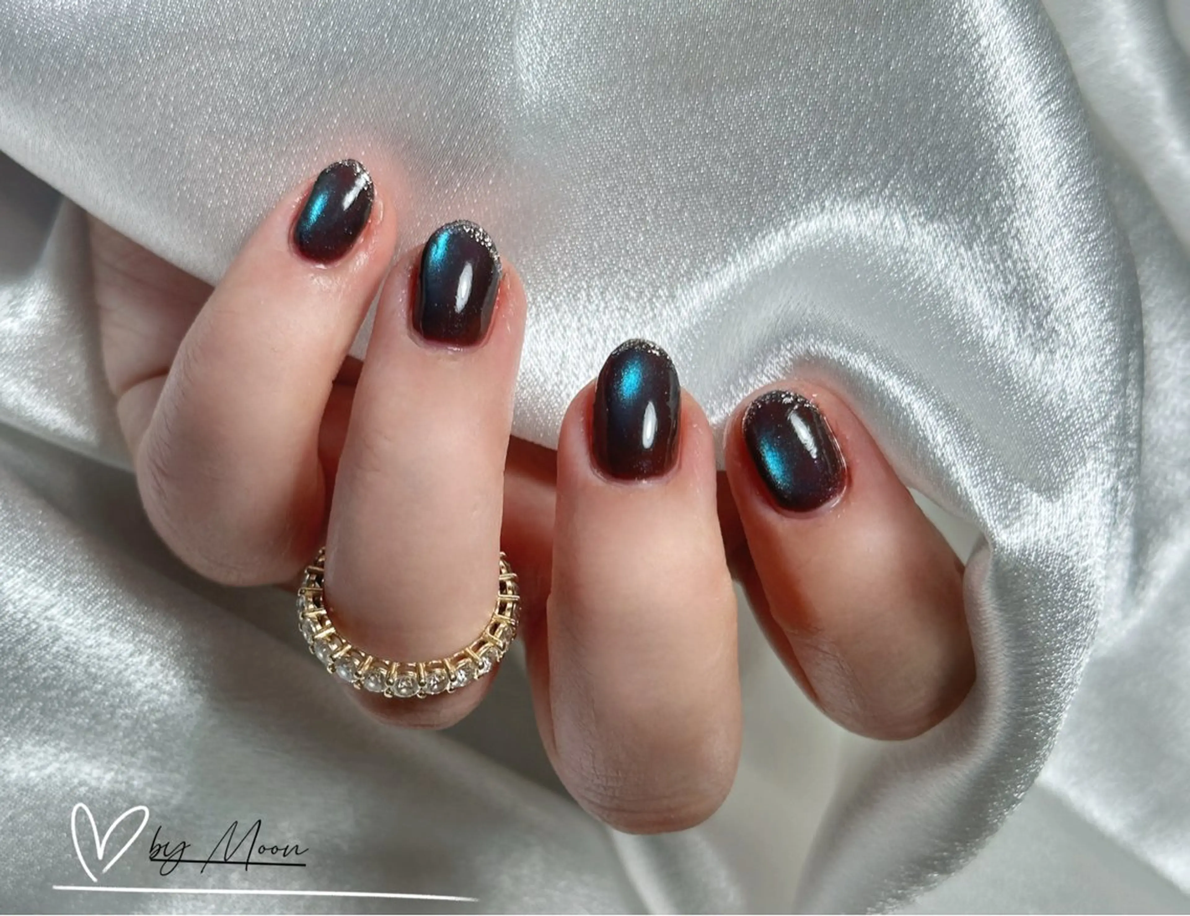 ネイル ブルー ブラウン マグネットネイル Moon Nailsのネイルデザイン