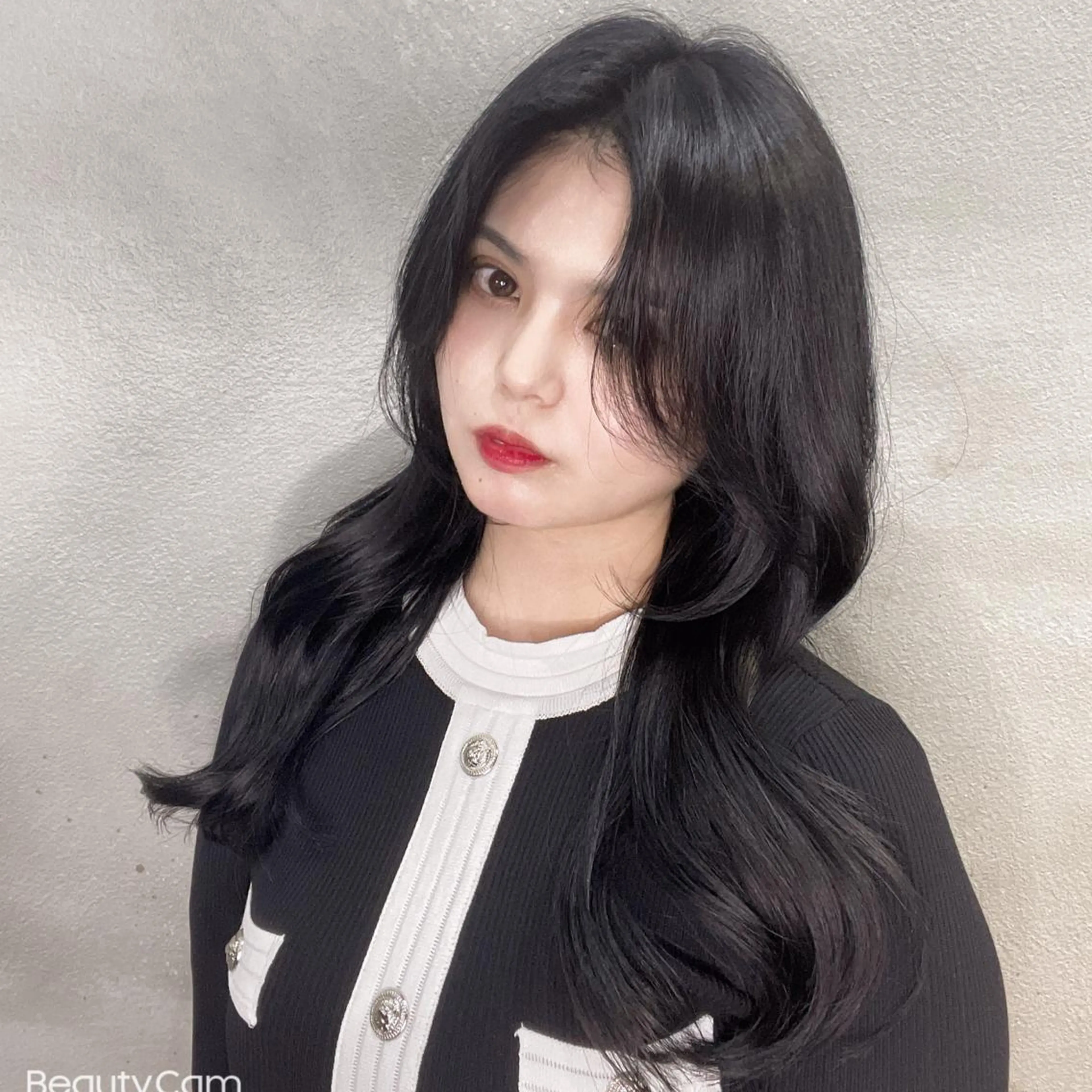 ロング カラー 黒髪 ブルーカラー ブルーブラック ヨシンモリ 韓国風ヘア カット ヘアカラー 透明感カラー×小 顔レイヤー♡ヒデさんのヘアスタイル
