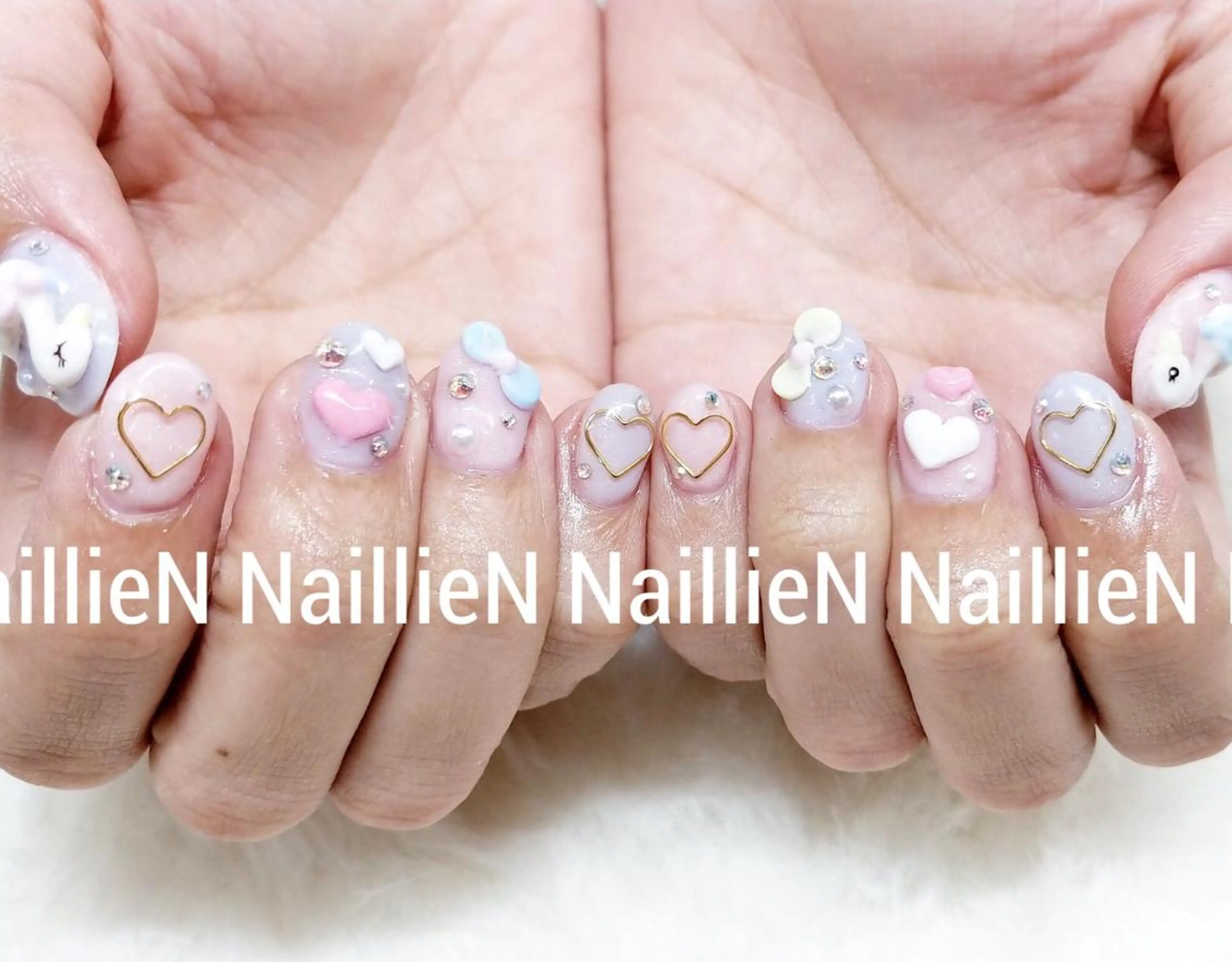 ネイル ハート リボン ハンドネイル Nail lieNのネイルデザイン