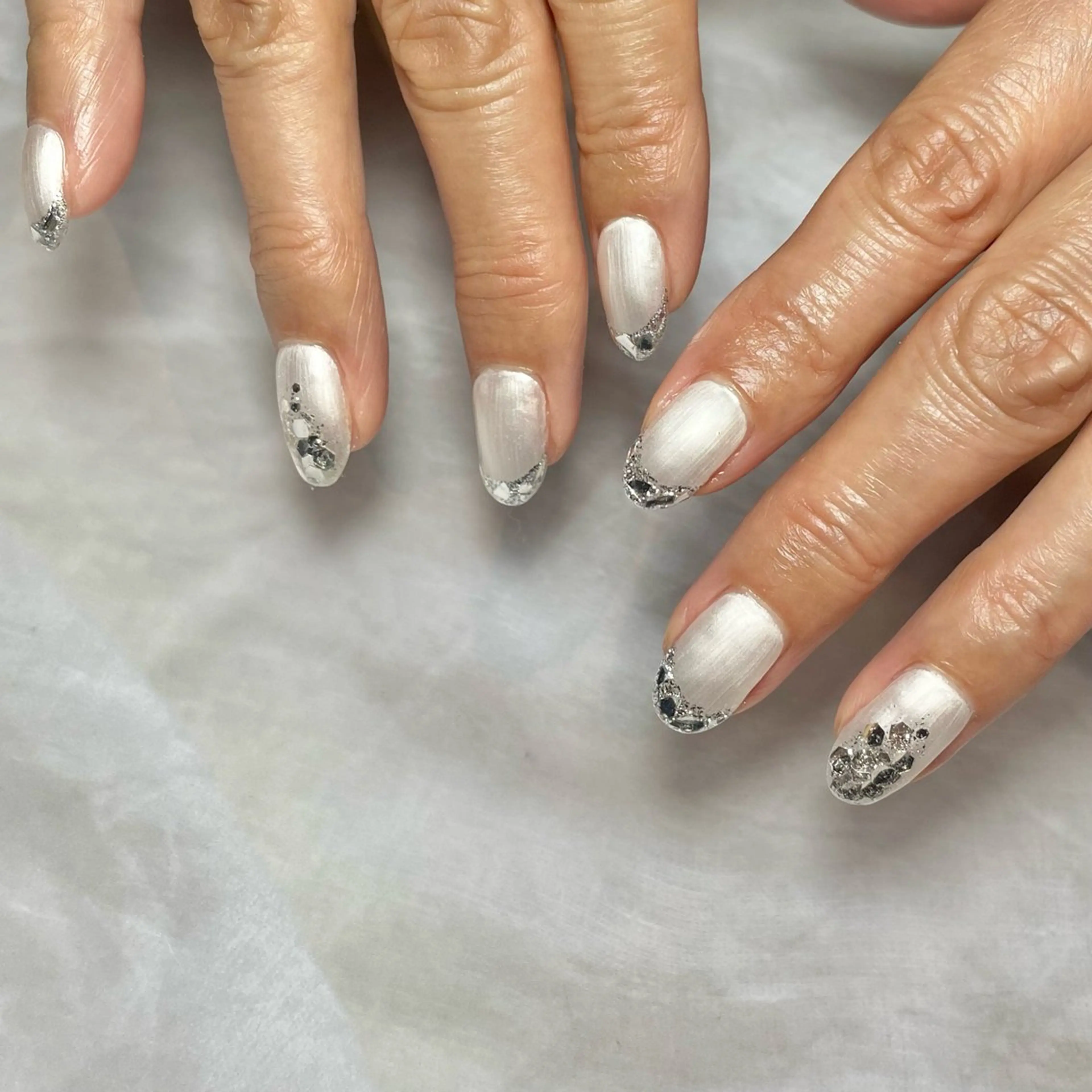 ネイル フレンチネイル ガラスフレンチ ホワイト ハンドネイル Reflection marikoのネイルデザイン