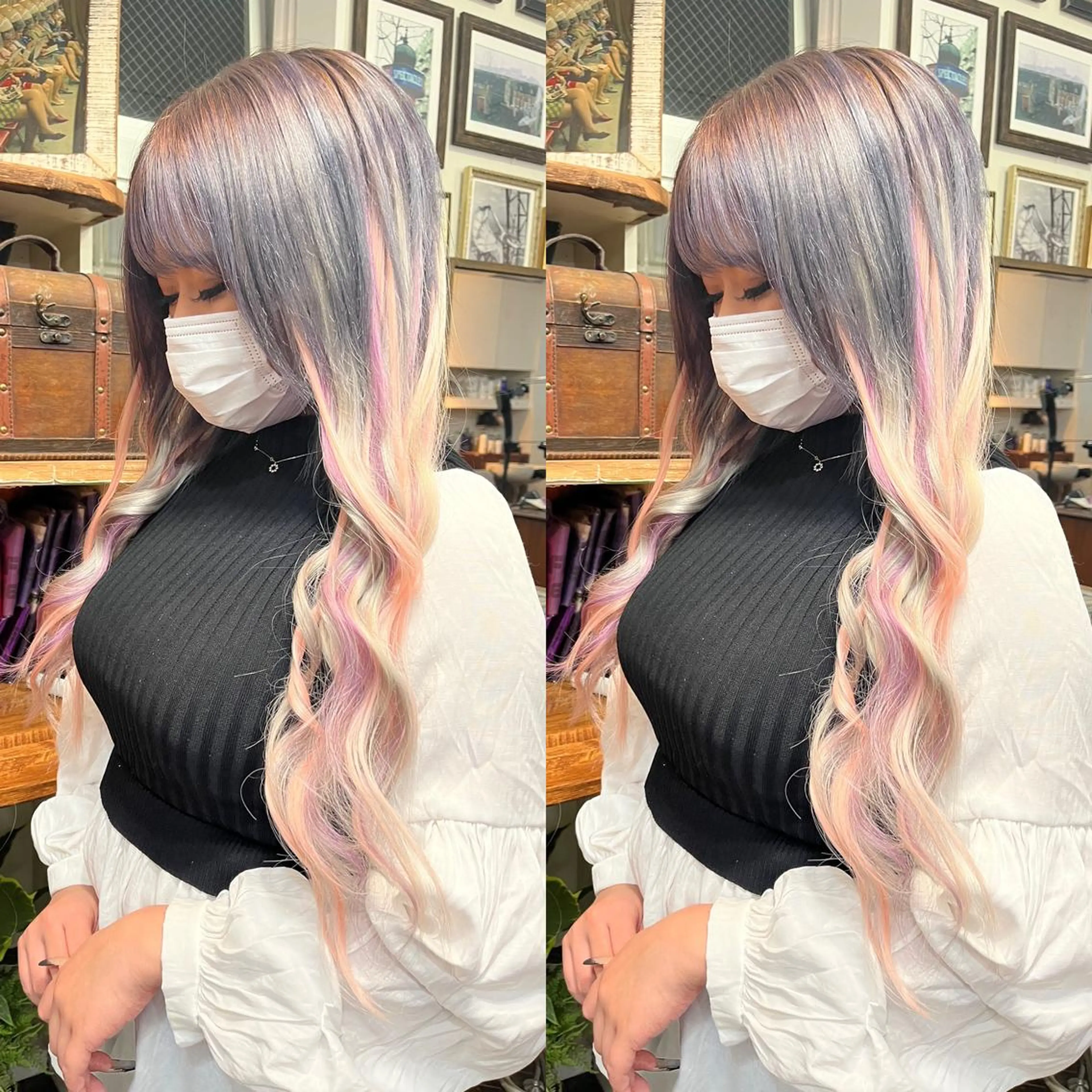 ロング カラー メッシュ モモカ/ハイトーン /バレイヤージュのヘアスタイル