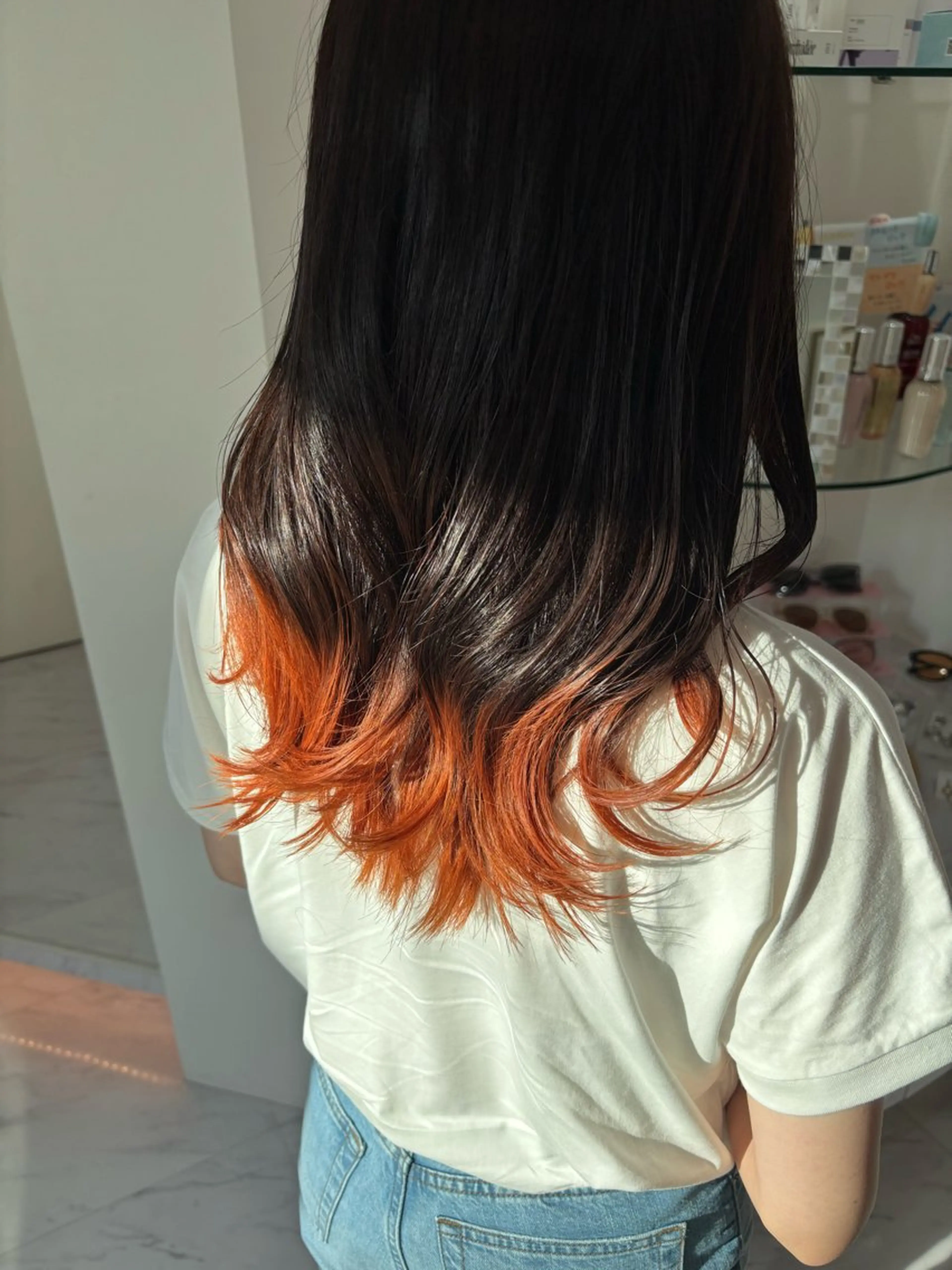ミディアム カラー ブリーチ オレンジ カット ヘアカラー SAYAKA 🍒／ボブ／暖色のヘアスタイル