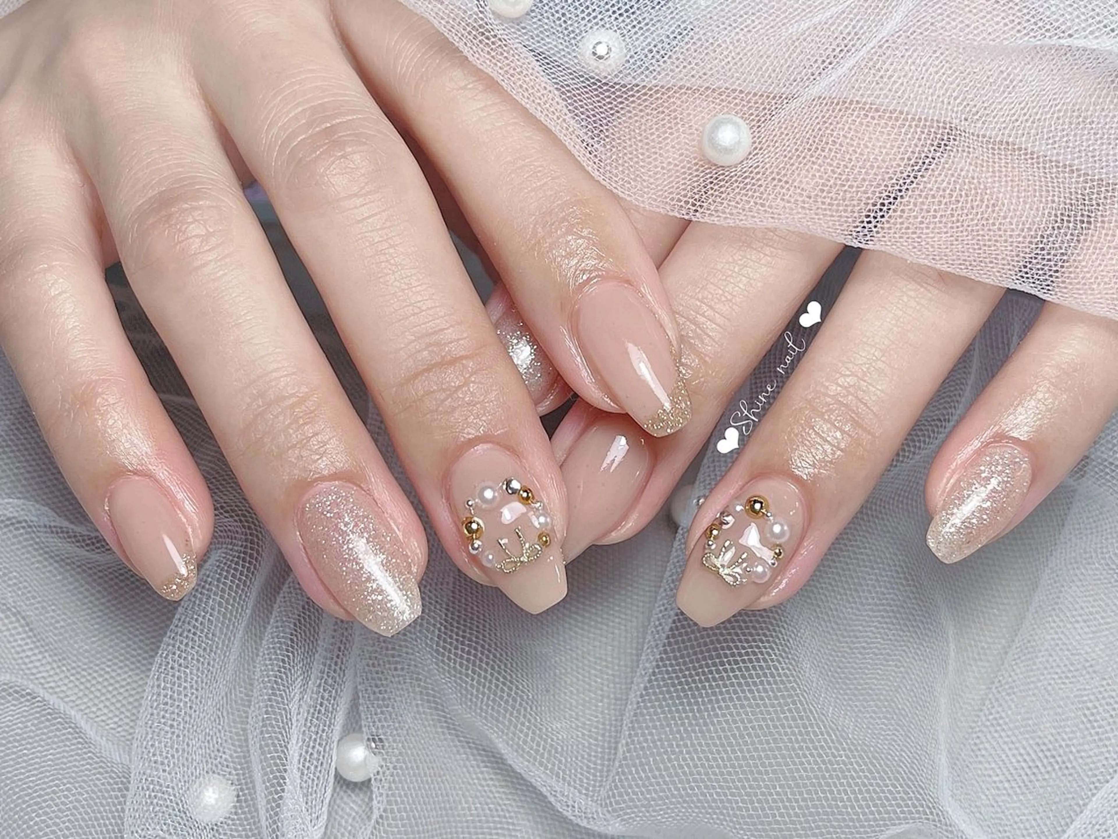 ネイル ハンドネイル shine 🎀 長さだし&デザインのネイルデザイン