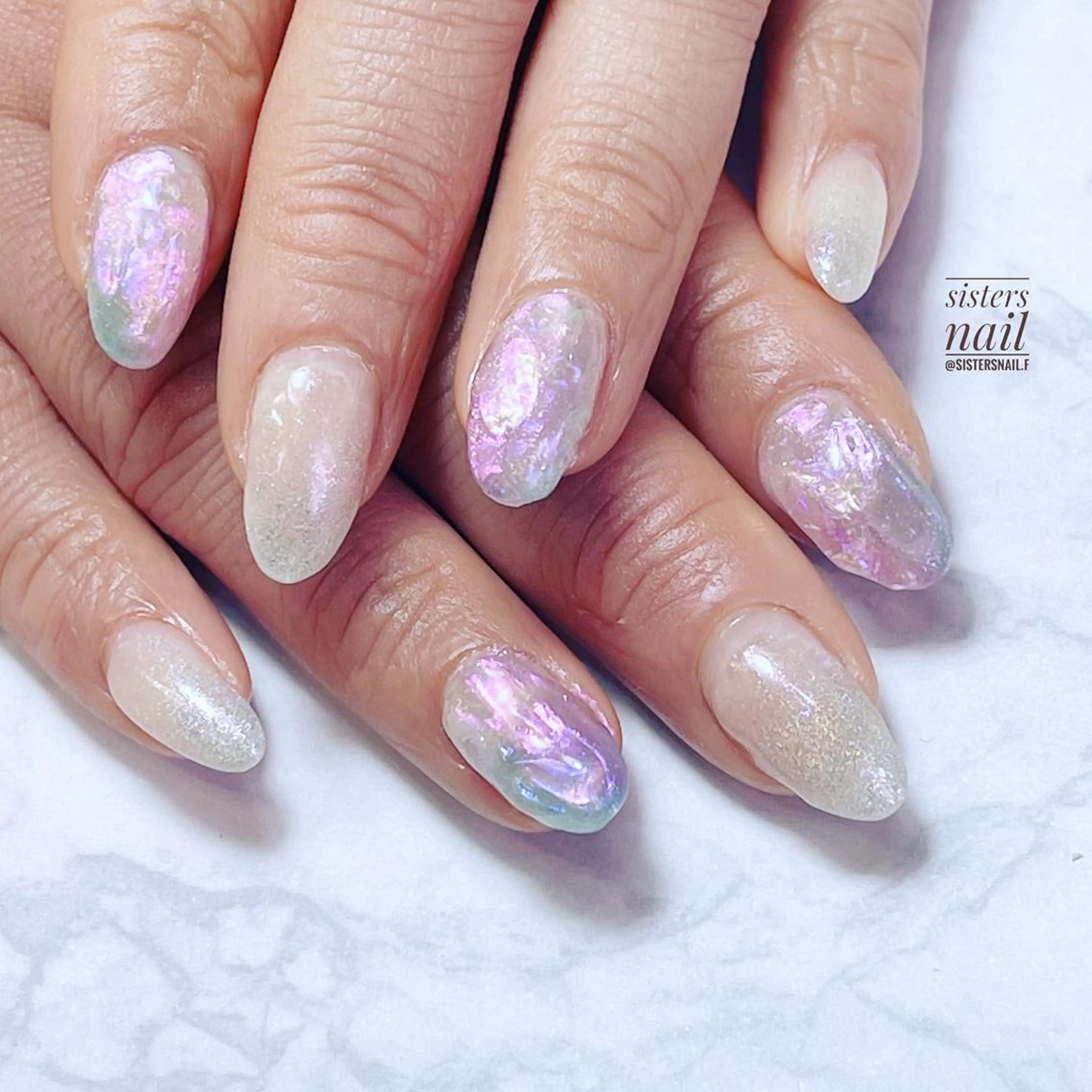 ネイル アートネイル 氷ネイル・うるうるネイル キラキラネイル マグネットネイル シンプルネイル sisters nail.fのネイルデザイン