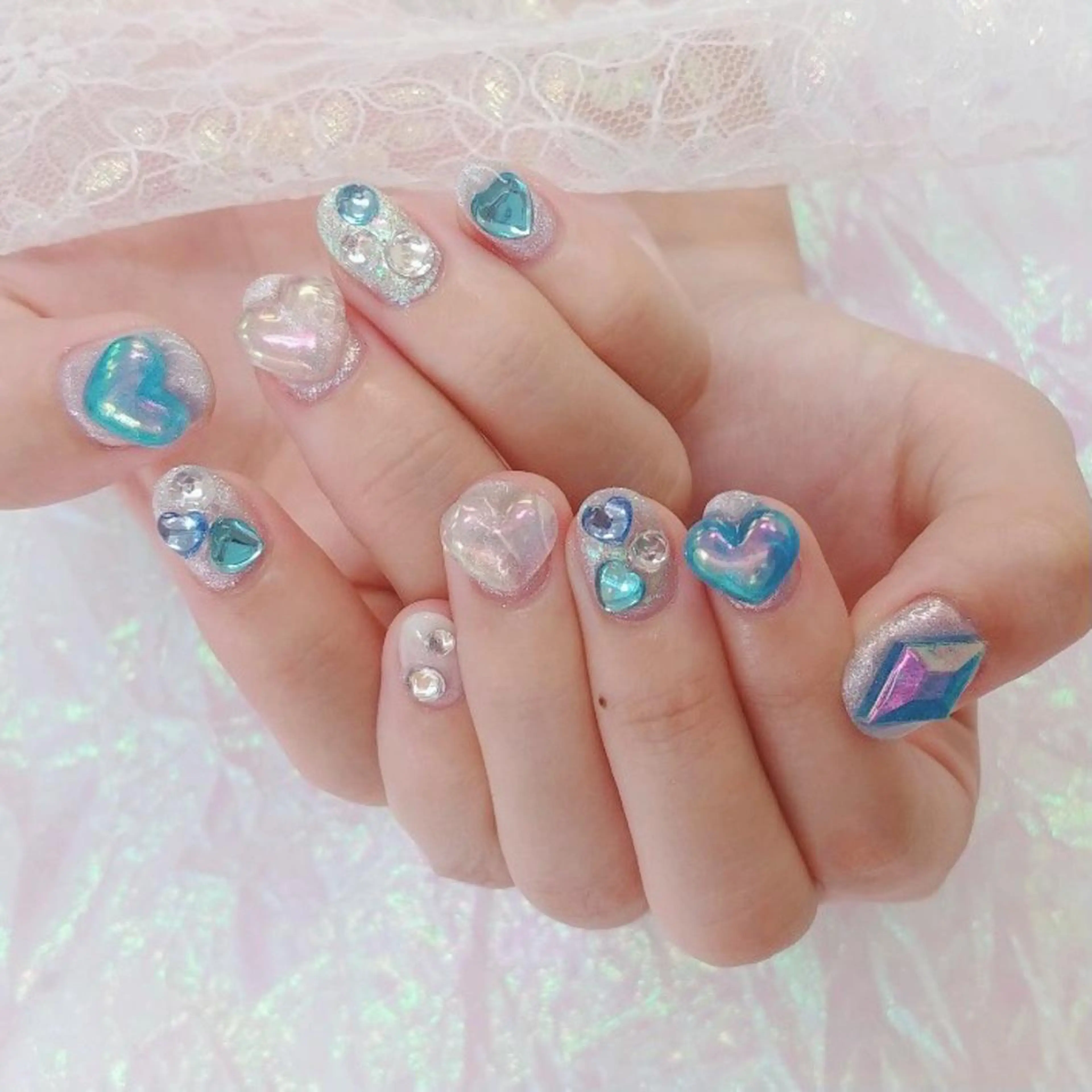 ネイル オーロラネイル ブルー ハンドネイル Nail lieNのネイルデザイン