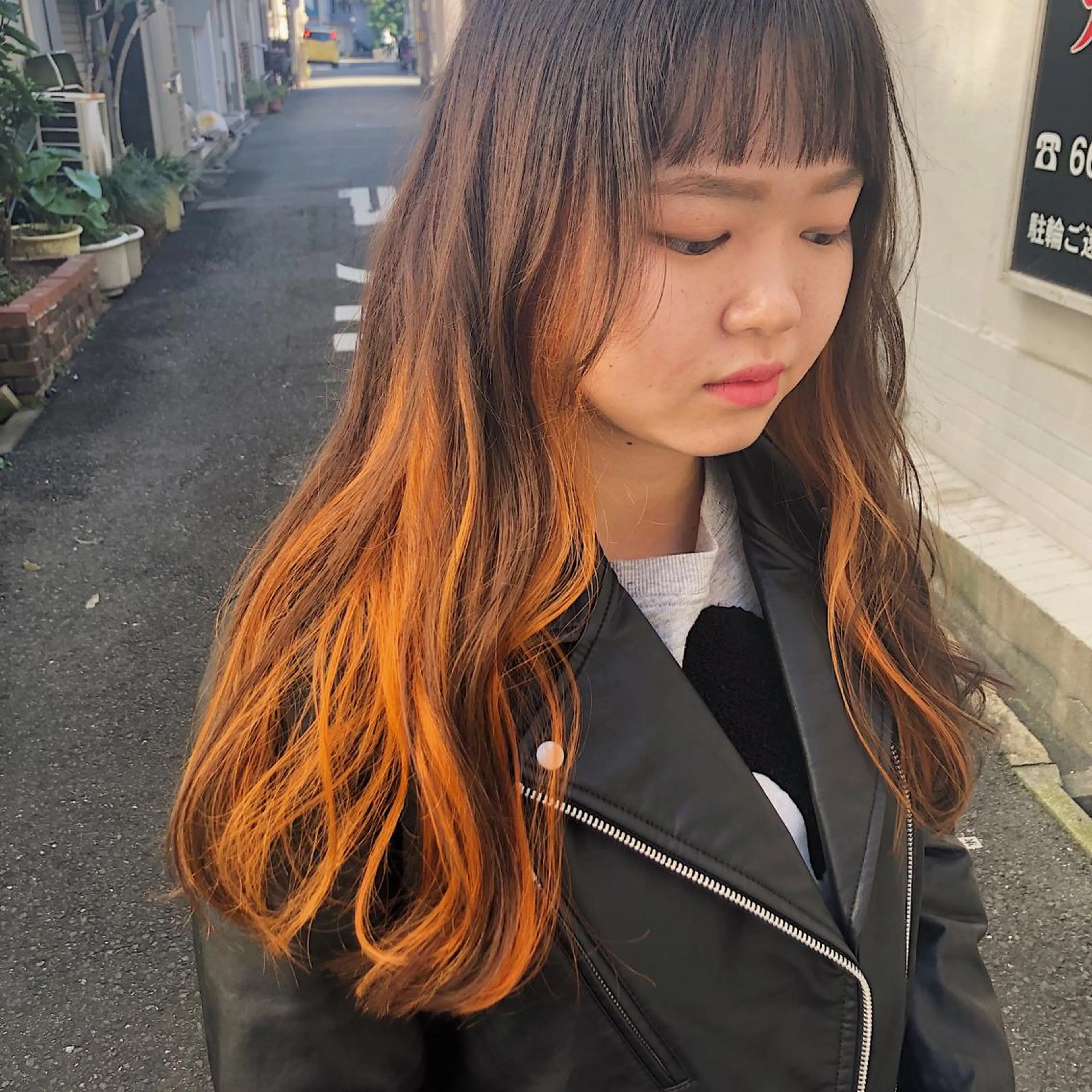 セミロング カラー オレンジ ヘアカラー hair  salon Zöld.所属・KAIBORI ASUKAのヘアスタイル