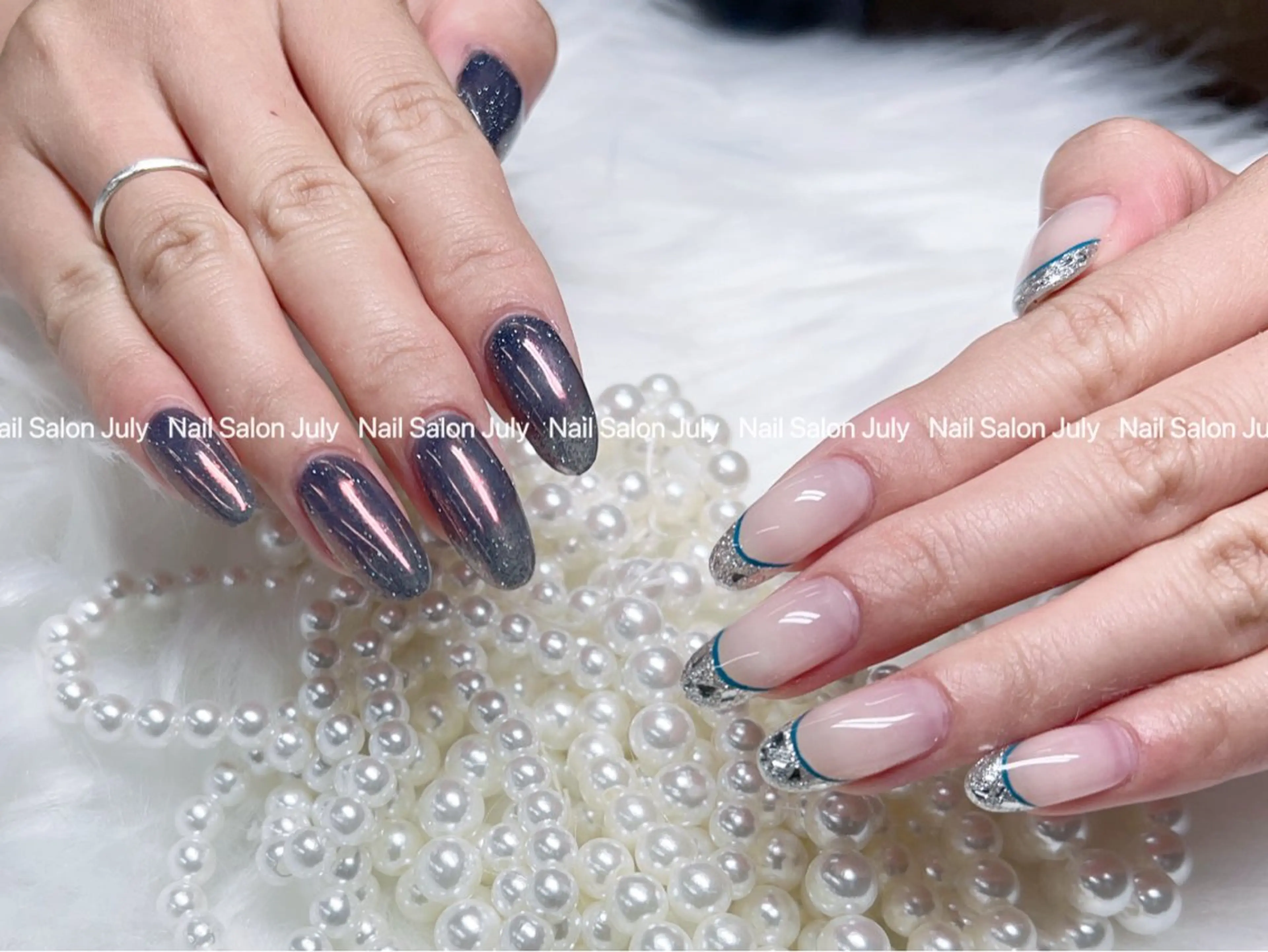 ネイル アートネイル オーロラネイル ジェルネイル ガーリー キラキラネイル ハンドネイル July モモのネイルデザイン