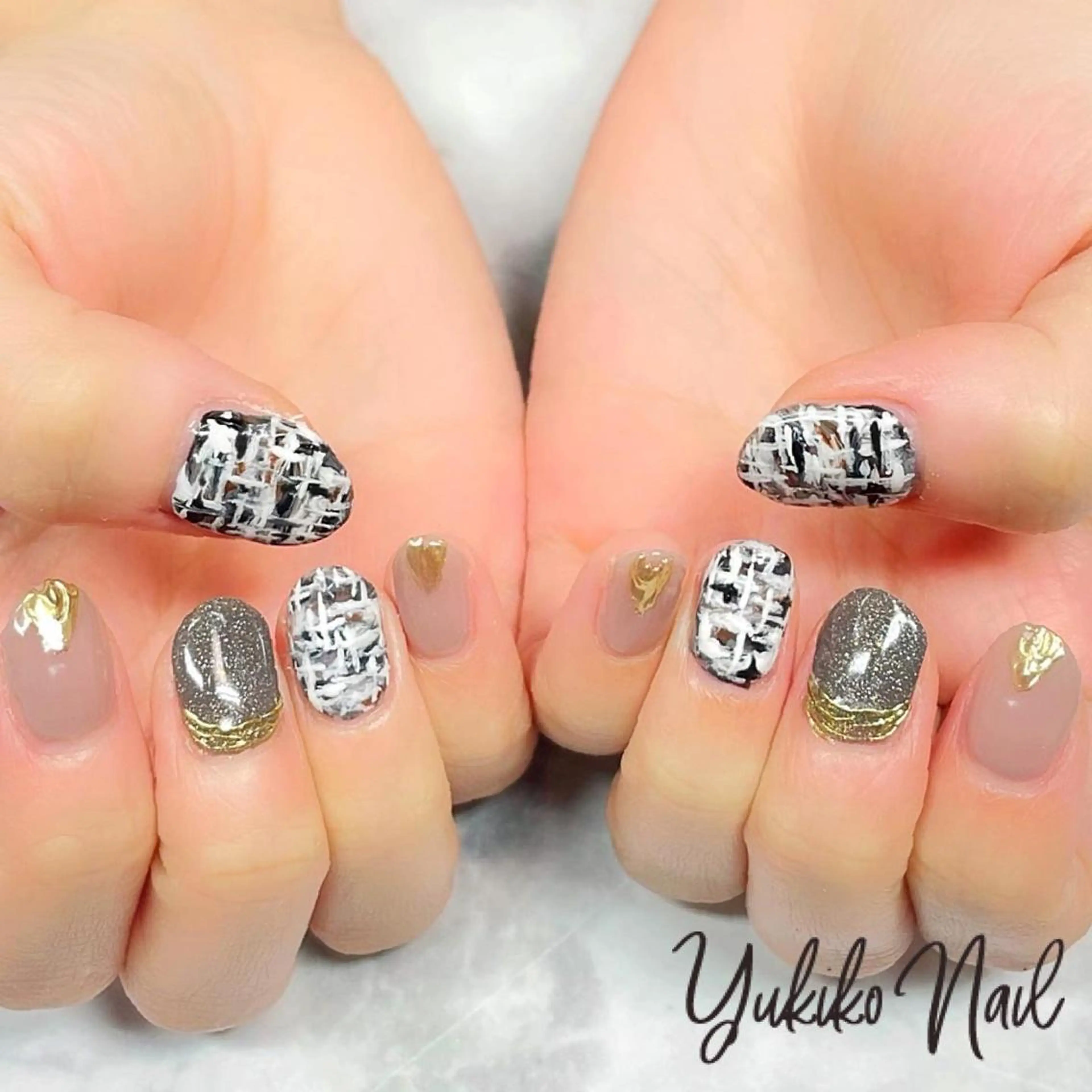 ネイル ミラーネイル ツイードネイル ハンドネイル ユキコ ネイルのネイルデザイン