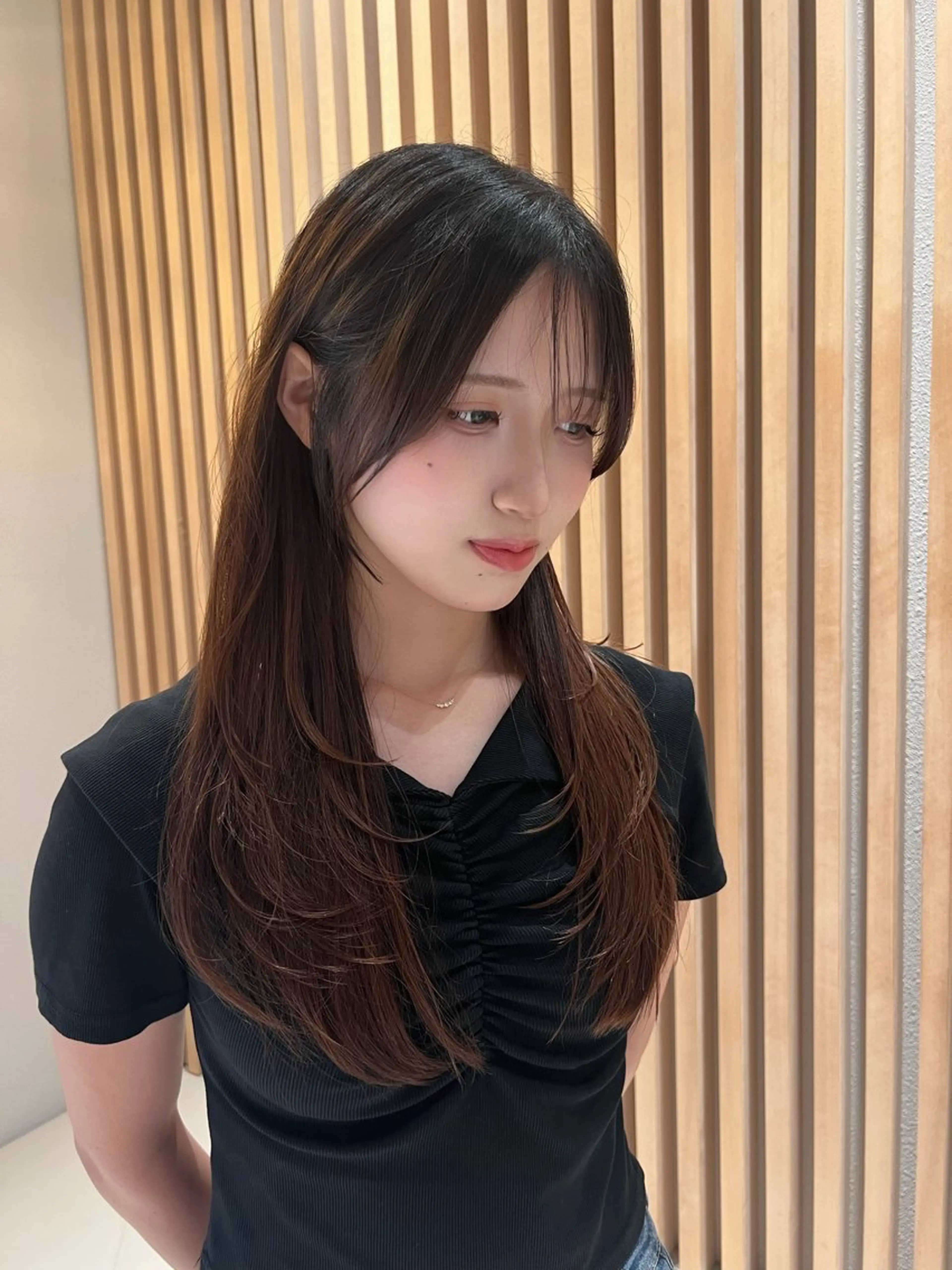 ロング カラー カット 縮毛矯正 興津/韓国レイヤー ダブルカラー美髪縮毛のヘアスタイル