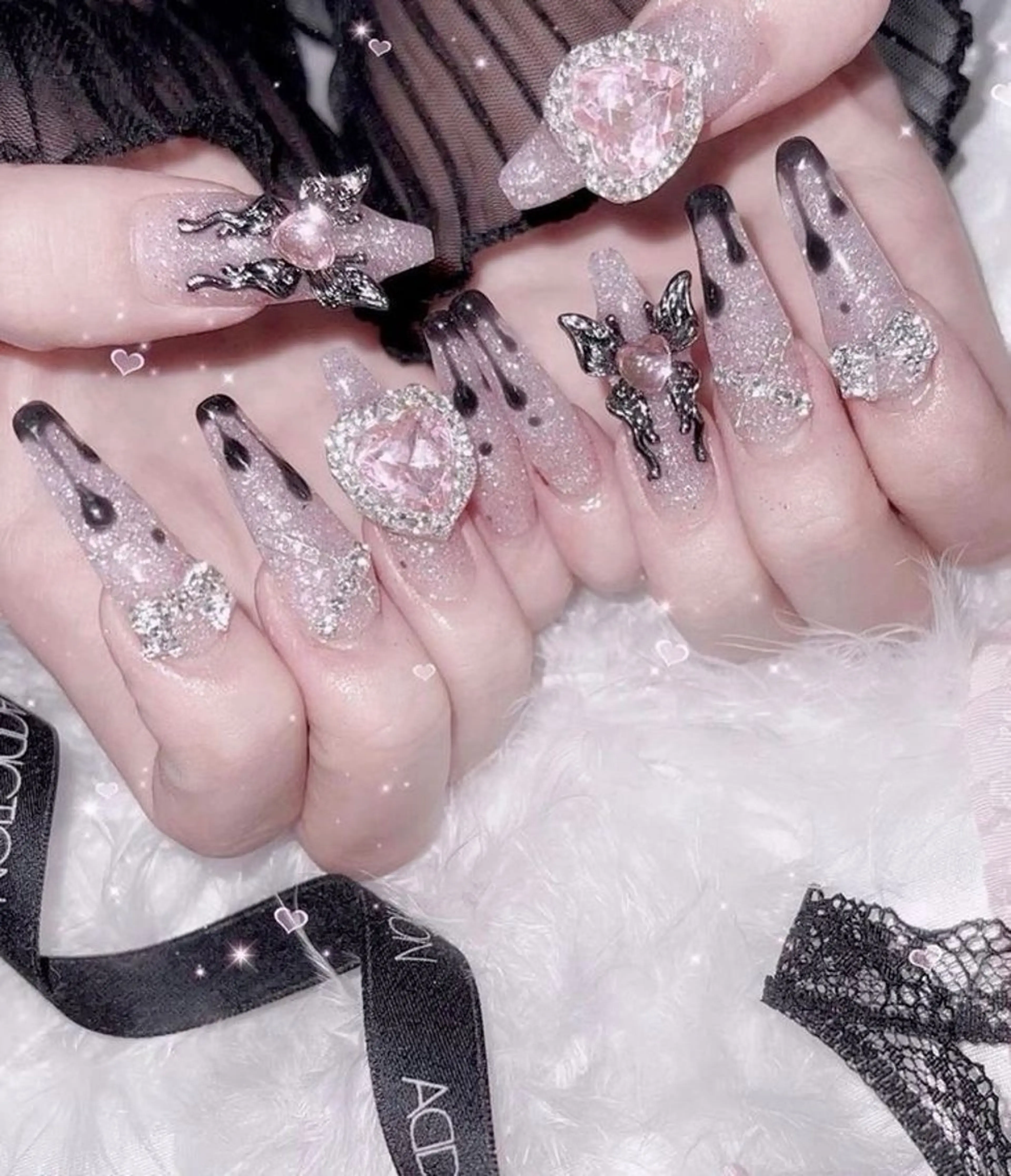 ネイル マグネットネイル ピンク ネイルチップ 冬ネイル Lee Nailsのネイルデザイン