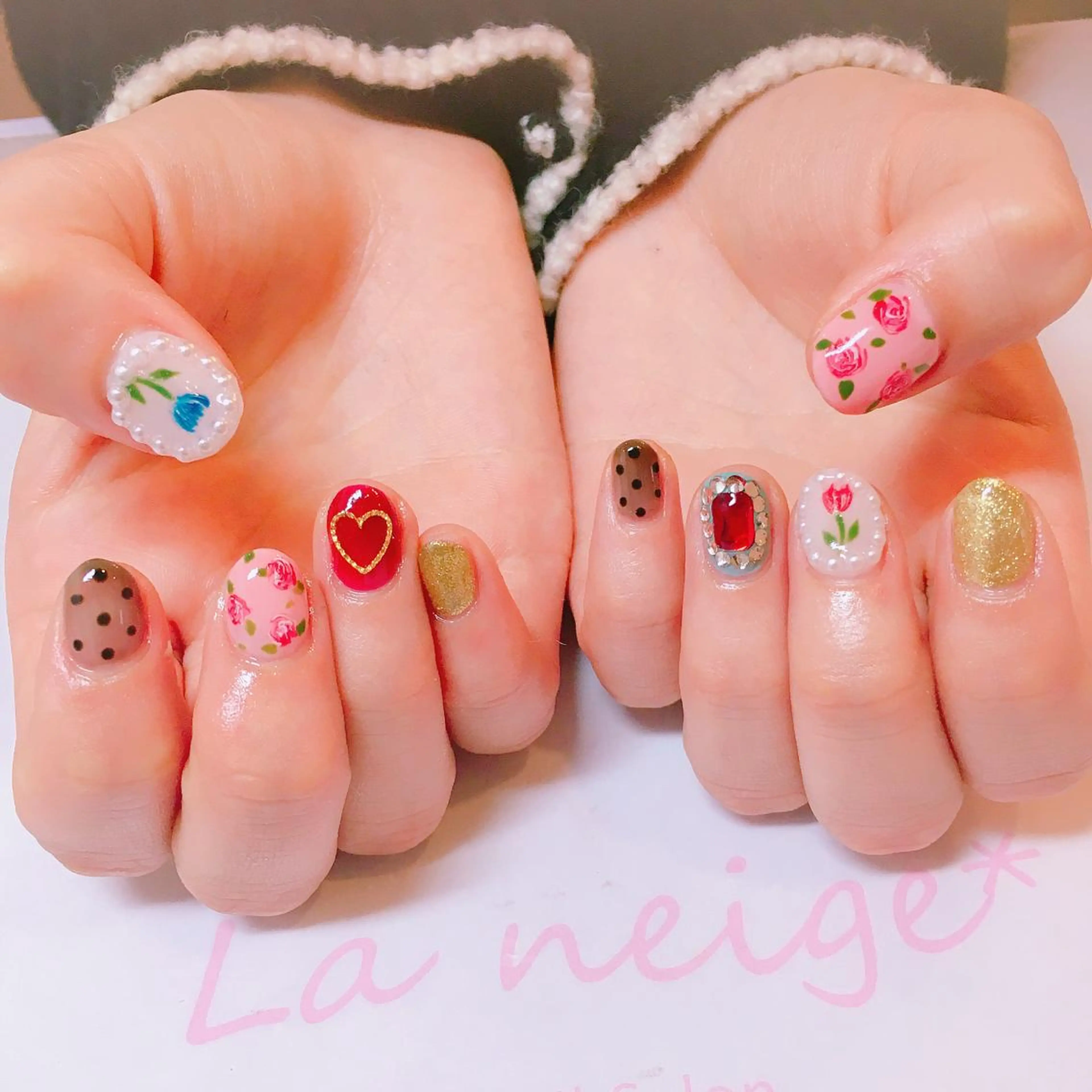 ネイル ハート 赤色 La neige* yuki 🐩🌙のネイルデザイン