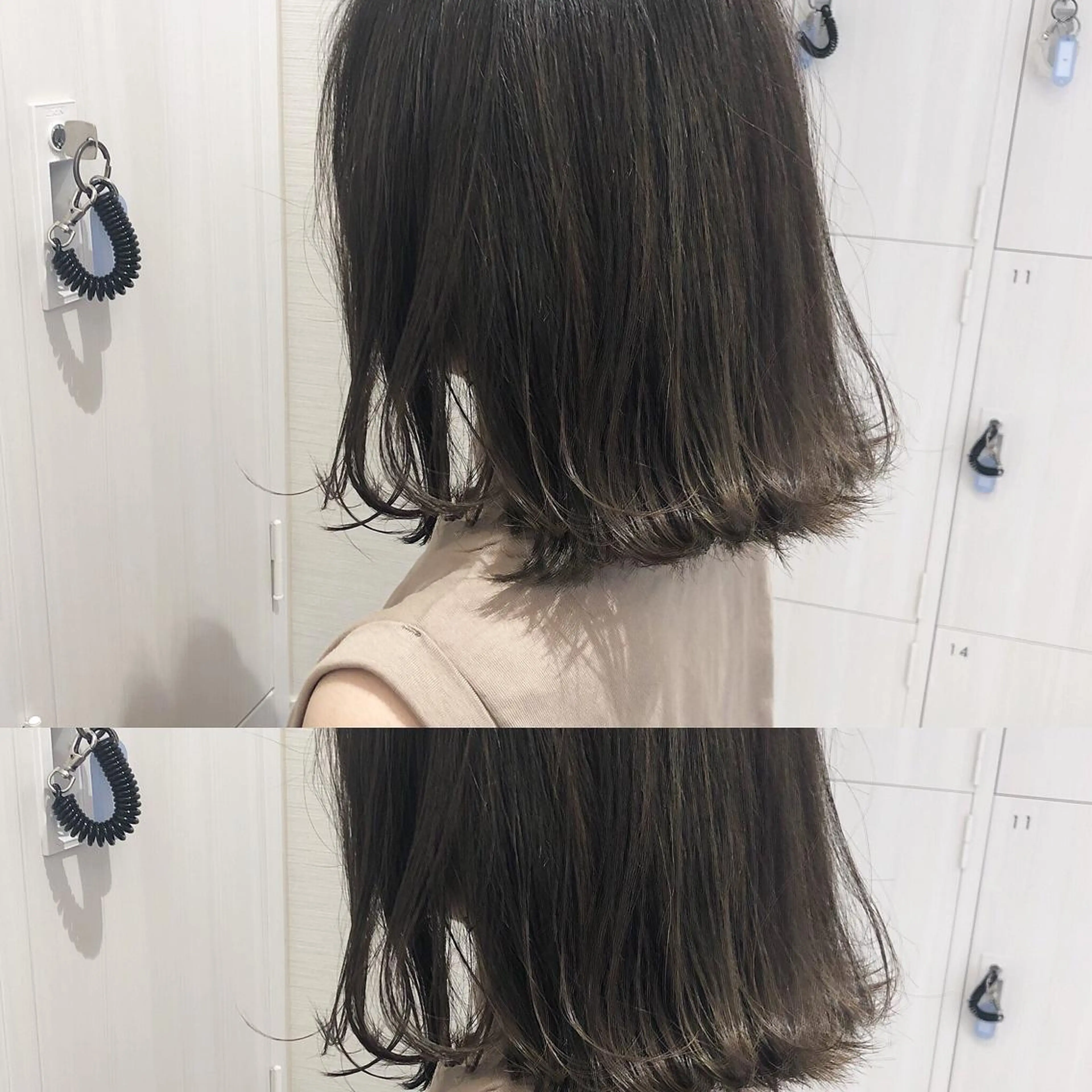 ミディアム カラー アディクシーカラー アッシュ バレイヤージュ 透明感カラー グラデーションカラー 三鷹で1番ショート ボブをカットする新谷のヘアスタイル