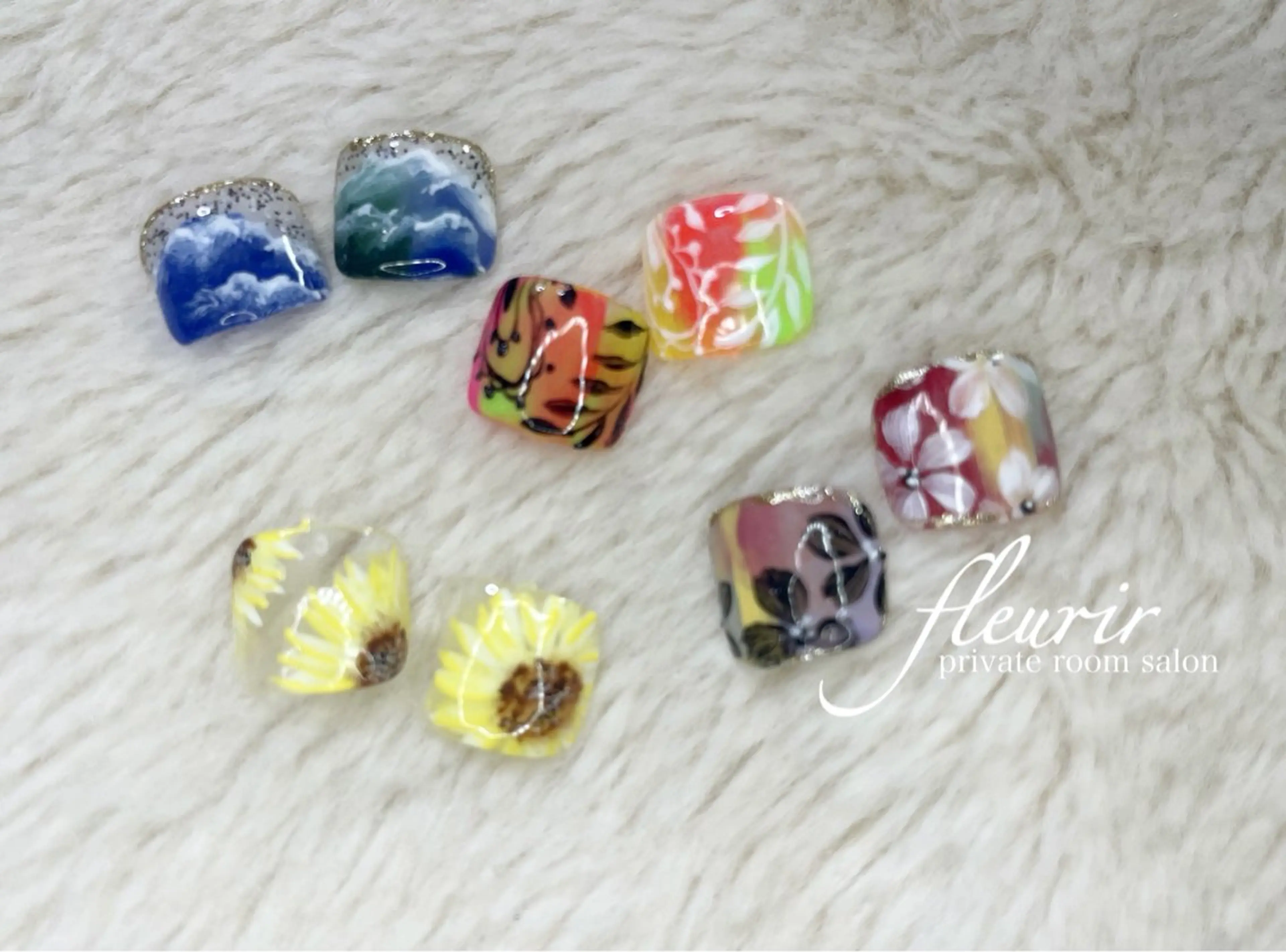 ネイル アートネイル ブルー クリアネイル フラワーネイル フットネイル フルリール 【プライベートサロンのネイルデザイン