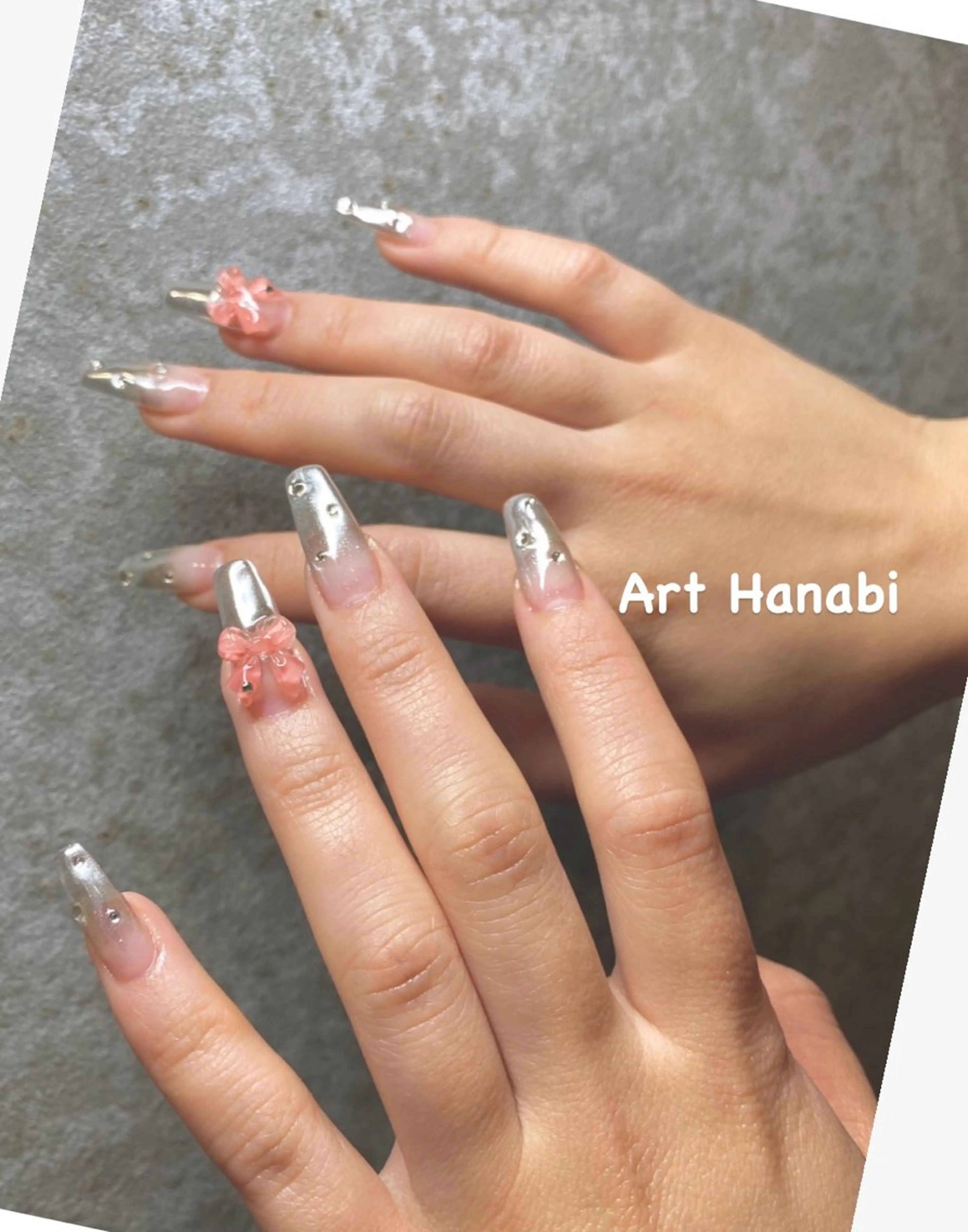 ネイル クリアネイル 長さ出し グラデーション ミラーネイル リボン ハンドネイル ハンドケア Art Hanabi所属・Art Hanabi ミリのネイルデザイン