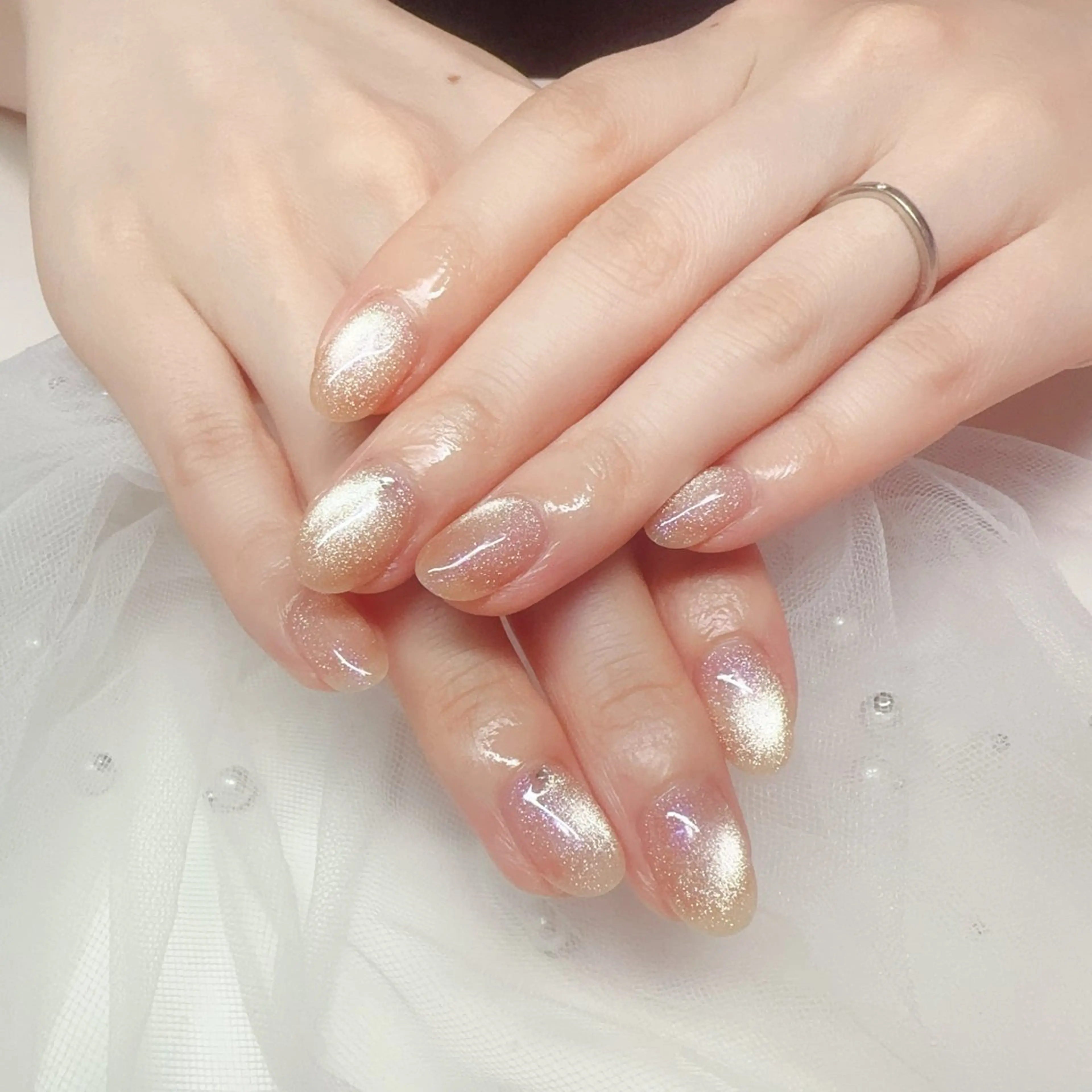 ネイル オーロラネイル チークネイル 桜ネイル 長さ出し ジェルネイル ハンドネイル YUYI.nail salonのネイルデザイン