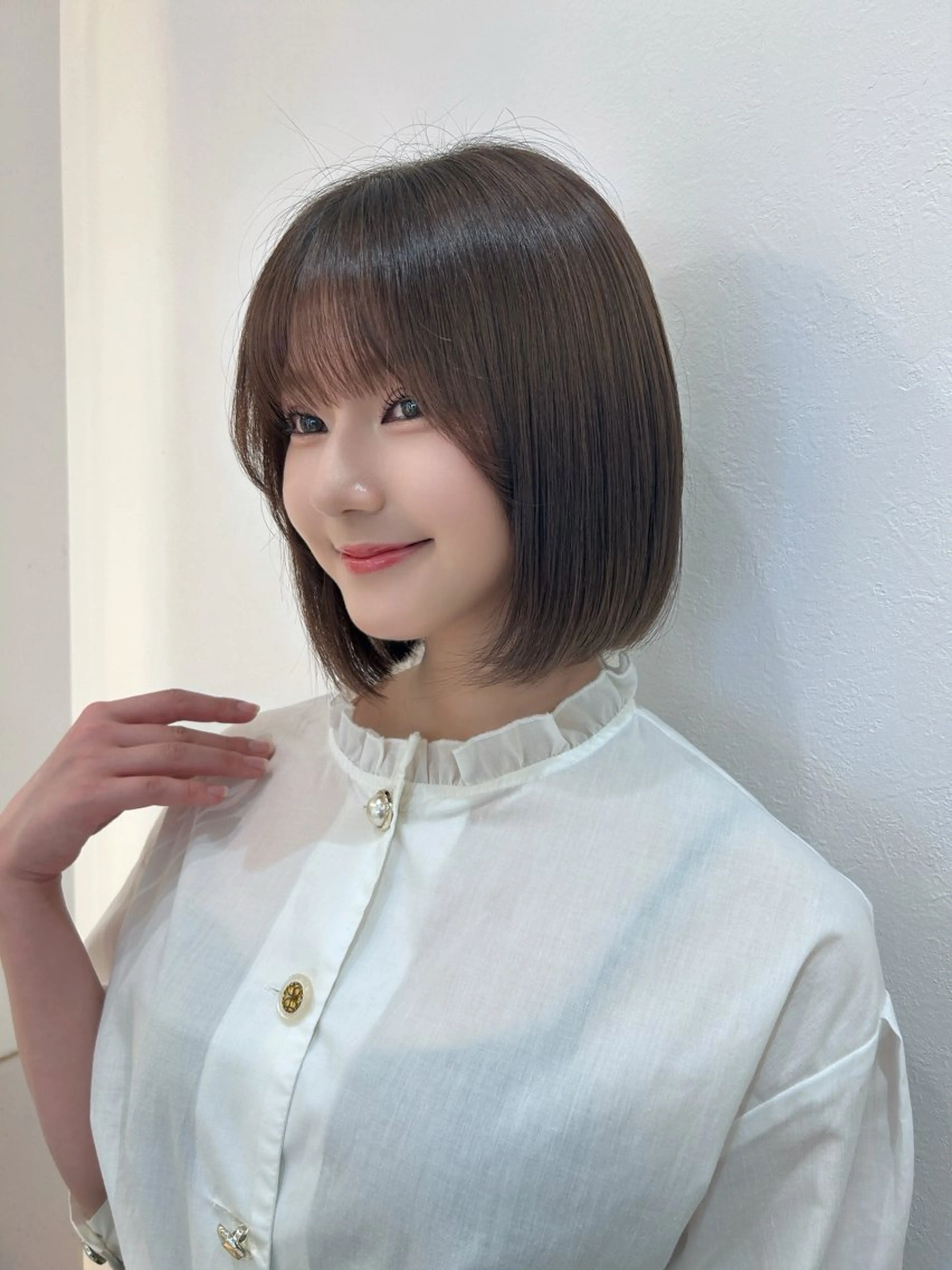 ショート カラー 透明感カラー グレージュ オリーブグレージュ オリーブグレー ボブ ボブ/レイヤーボブ/ 髪質改善/梶川 夏季のヘアスタイル