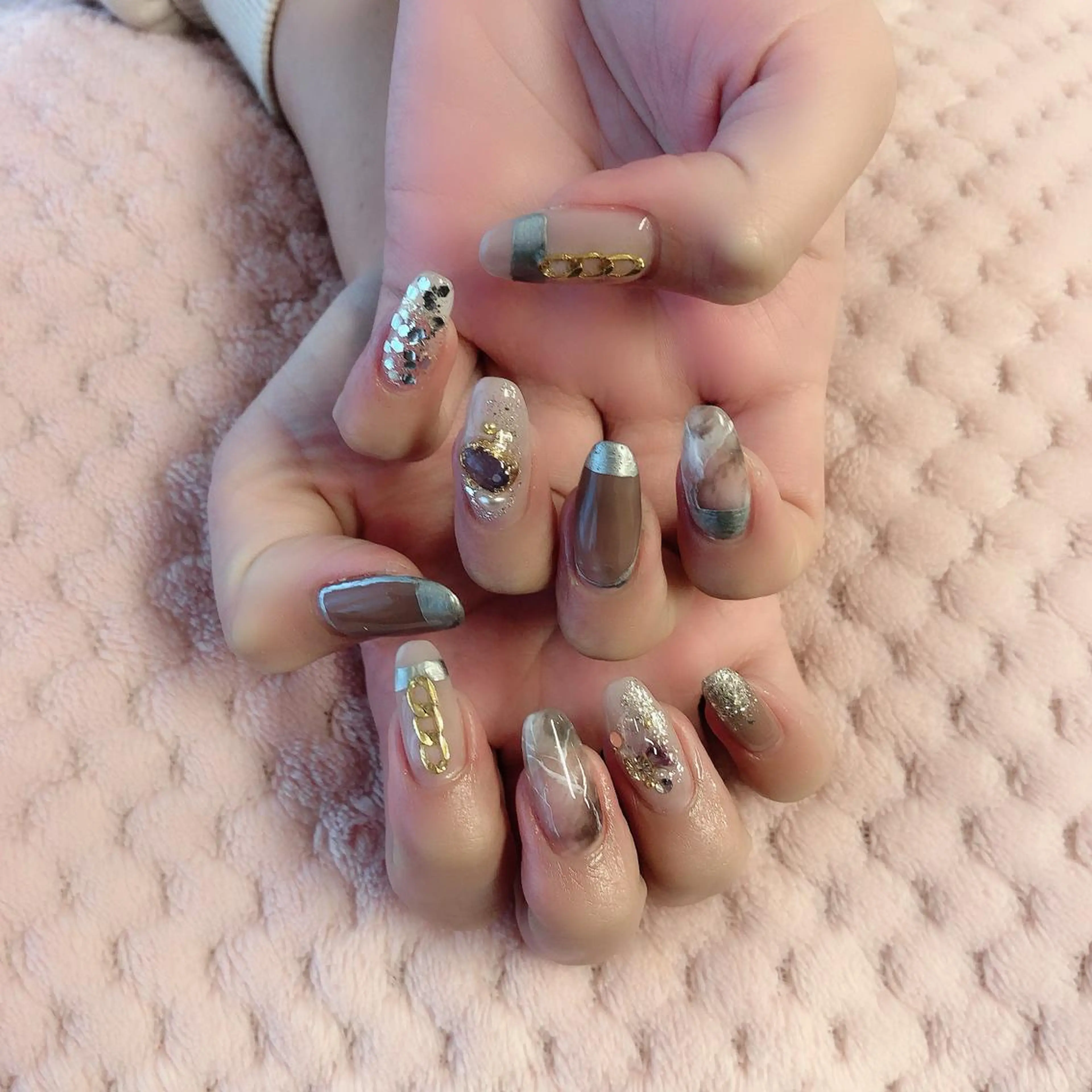 ネイル アートネイル フレンチネイル ゴージャス 大理石ネイル(マーブル) ストーンネイル ono megumiのネイルデザイン