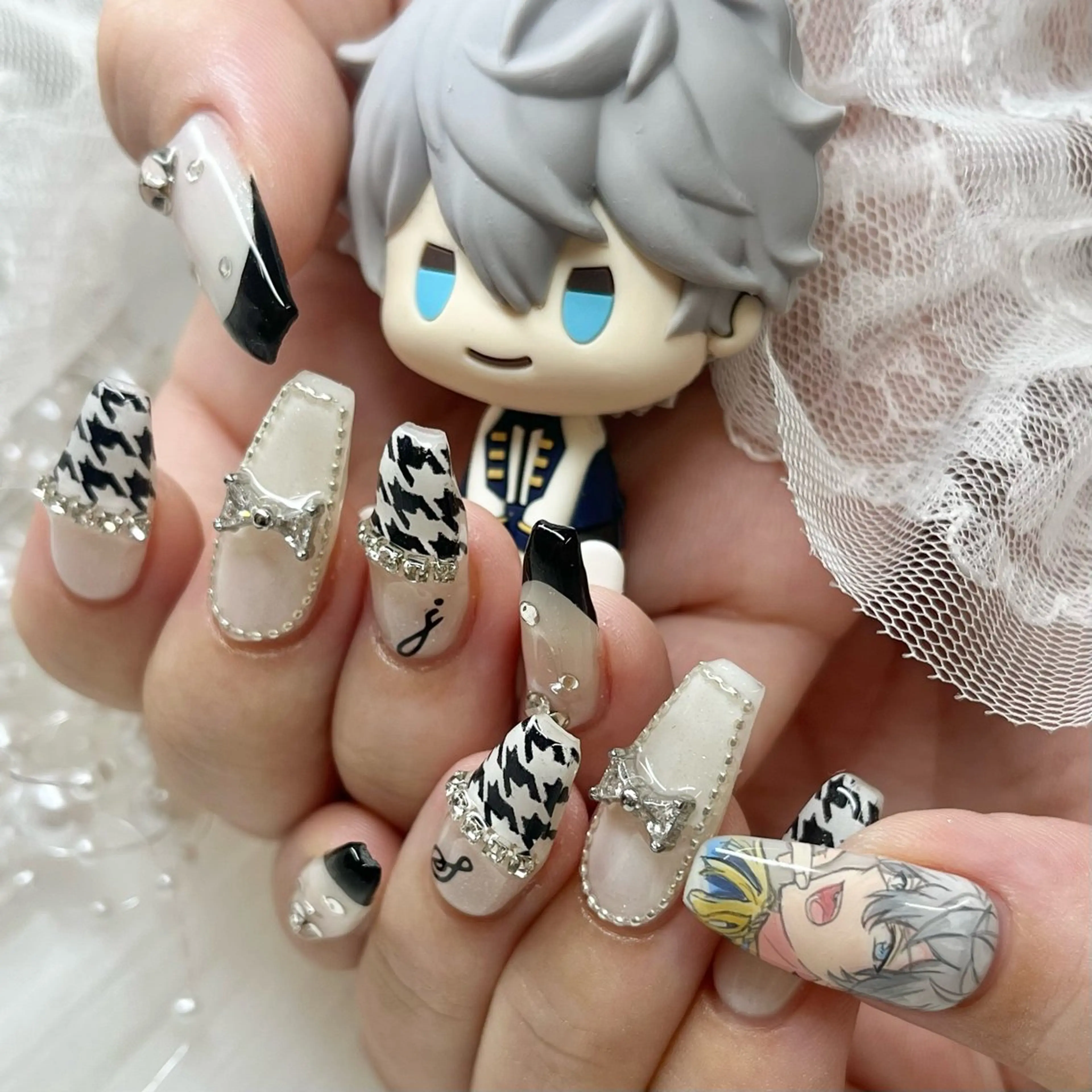 ネイル リボン ストーンネイル ハンドネイル 池袋痛ネイル Nok. 渡辺のネイルデザイン
