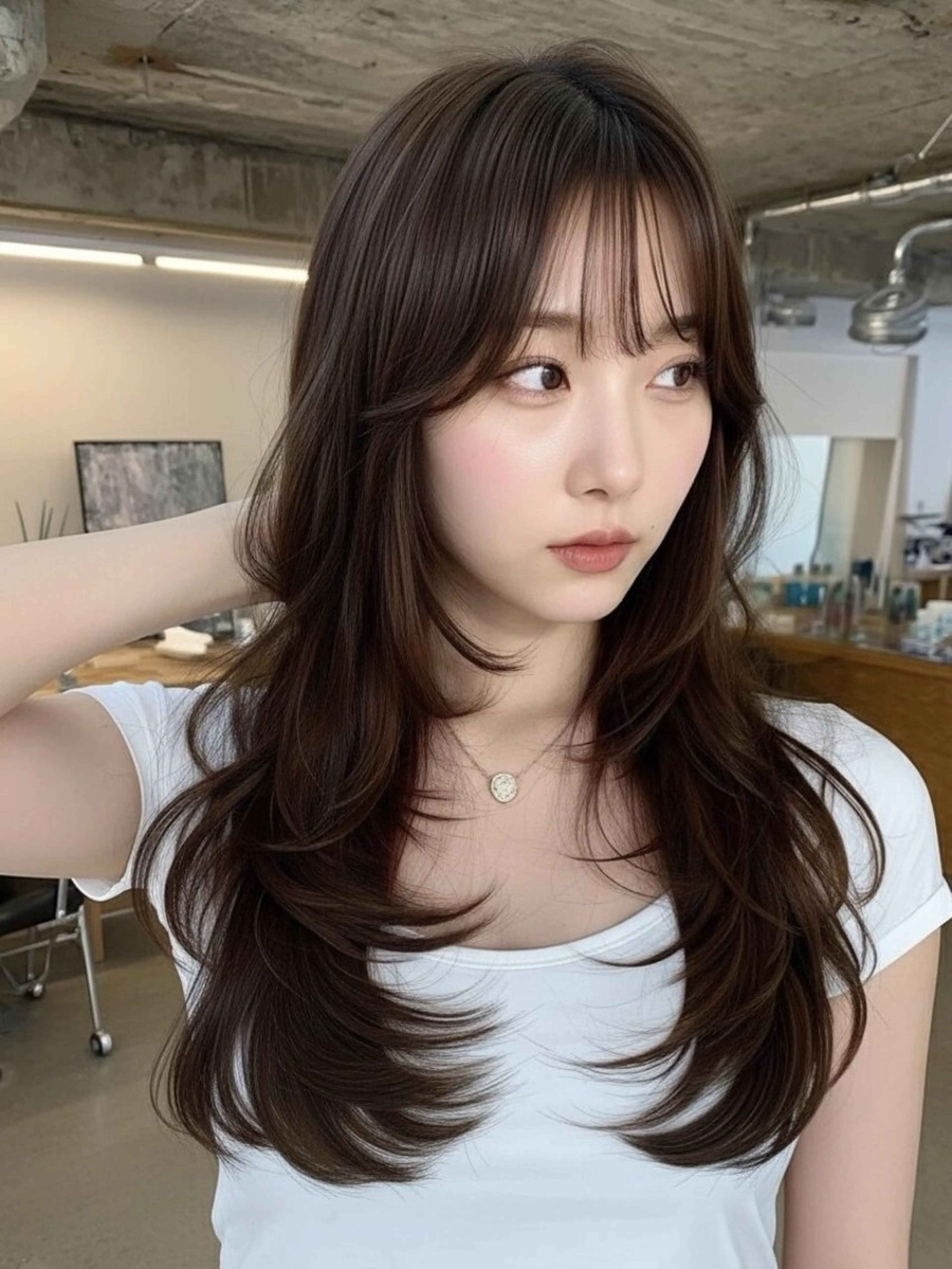 ロング ロングレイヤー くびれヘア ヨシンモリ 韓国風ヘア レイヤーカット 藤田大夢 /liberte高崎のヘアスタイル